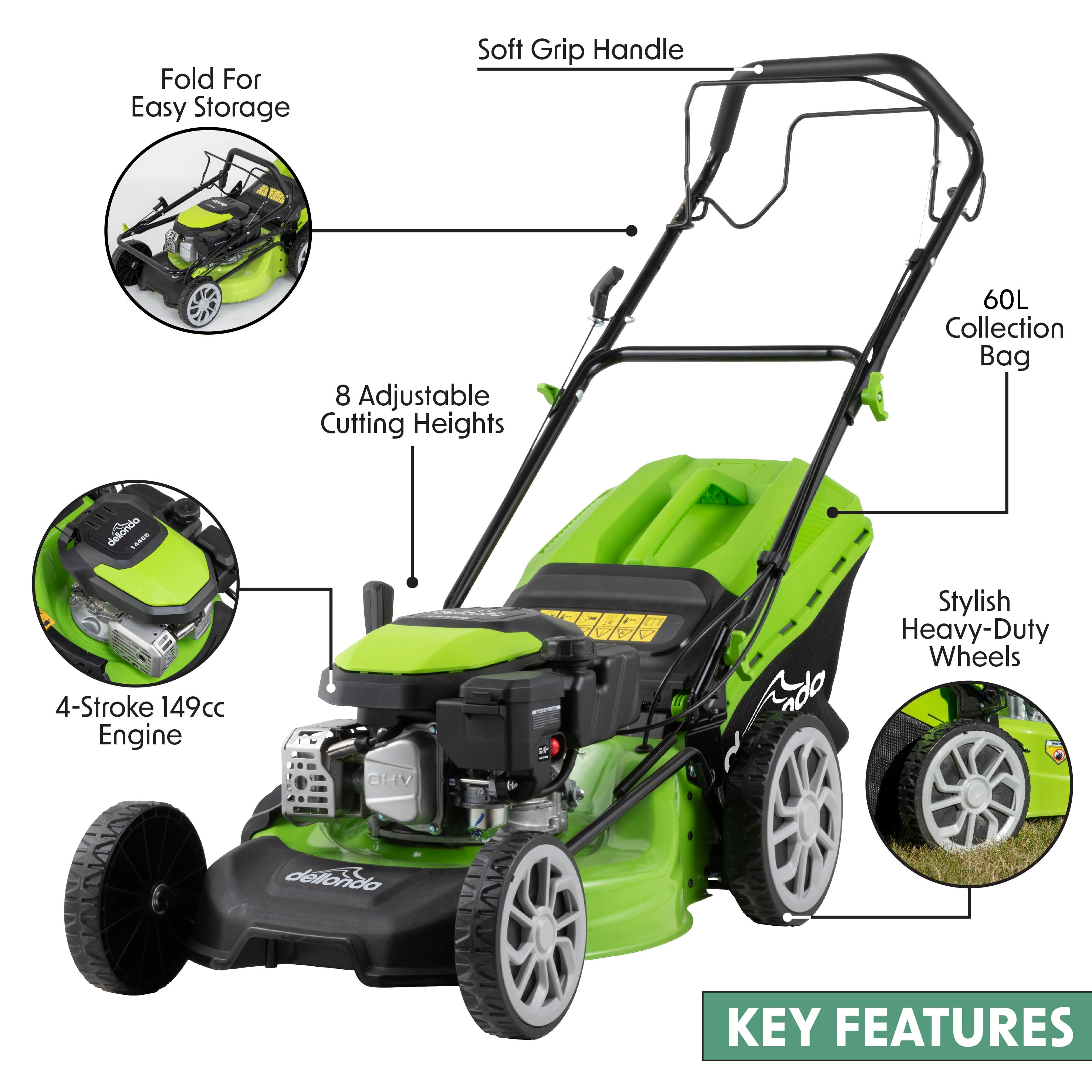 144cc 18"/46cm Self-Propelled Petrol Lawnmower, 4-Stroke - DG101