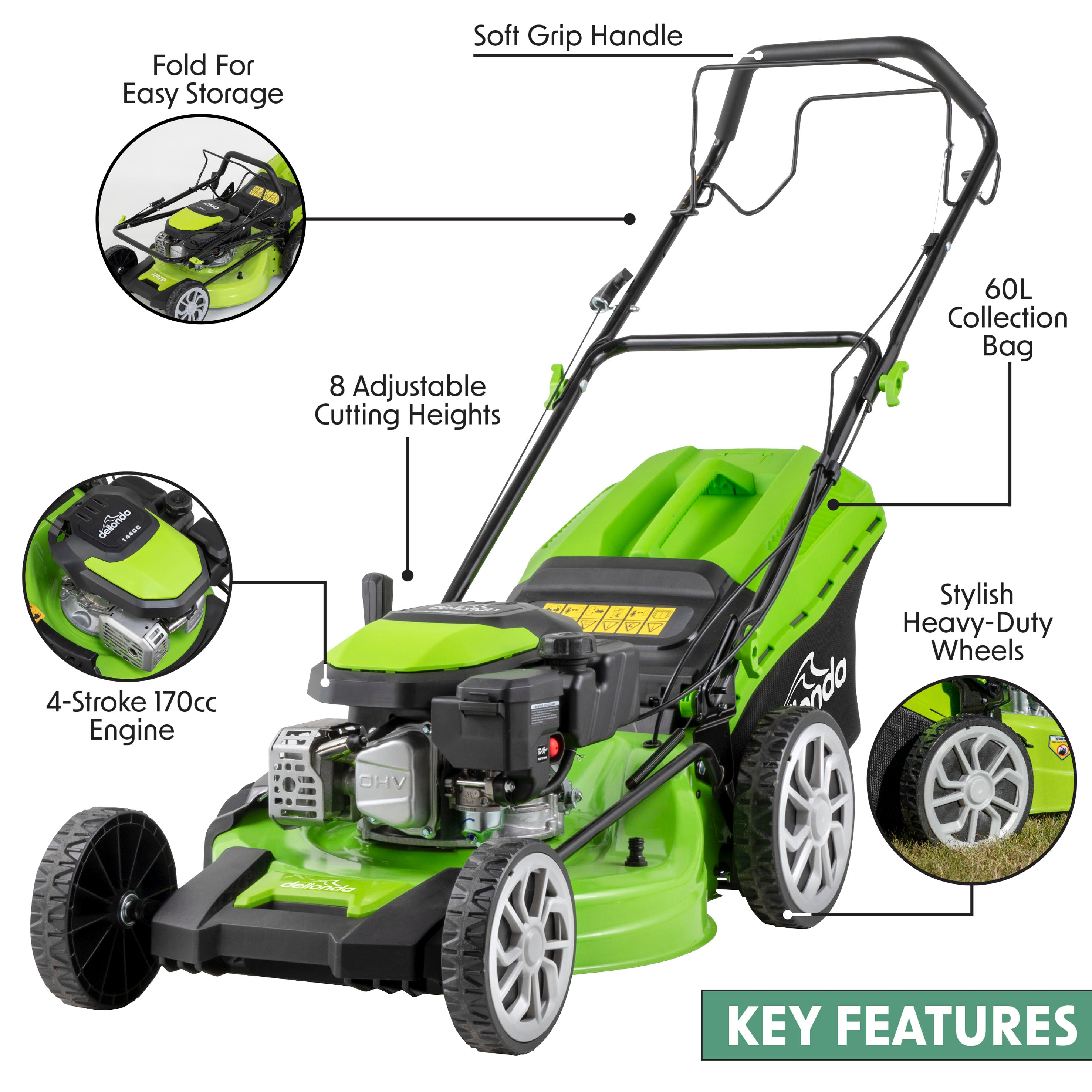 170cc 20"/51cm Self-Propelled Petrol Lawnmower, 4-Stroke - DG102