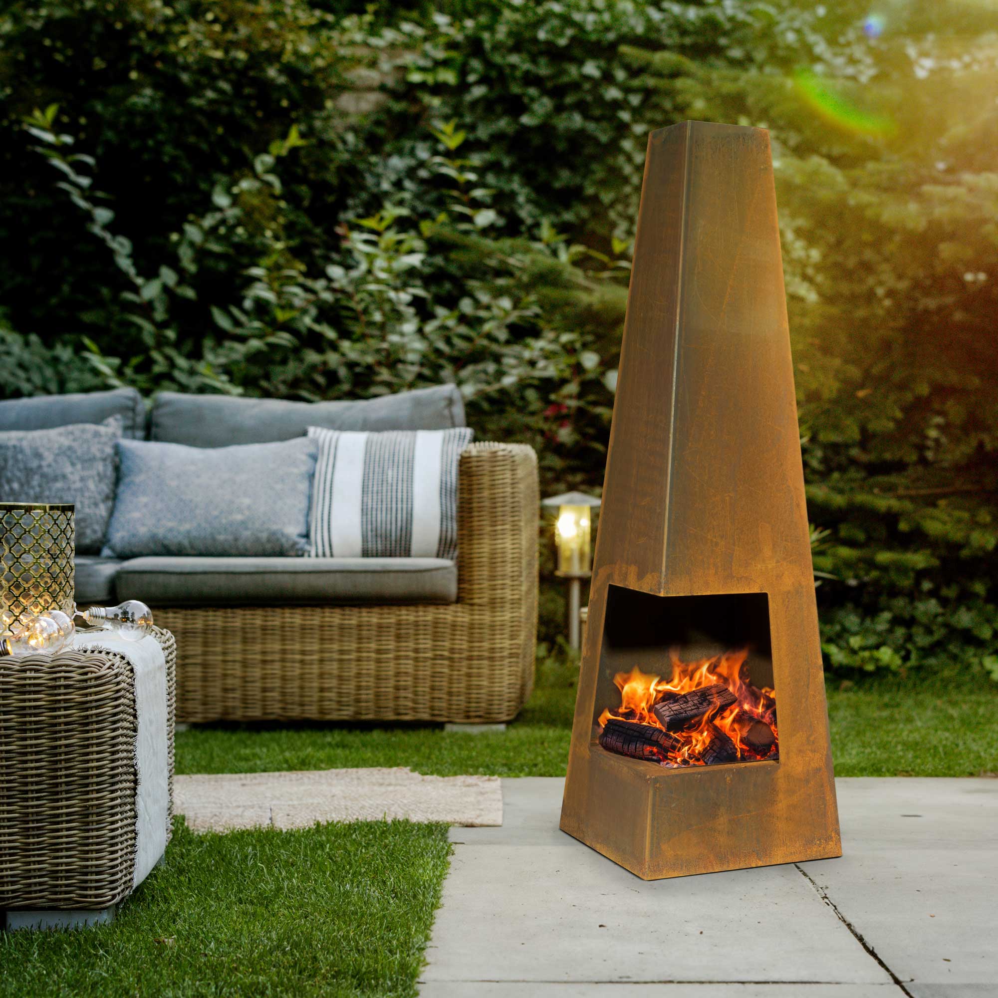 Pyramid Chiminea, Wood Burner, Heater for Outdoors/Garden/Patio - Corten Steel - DG106