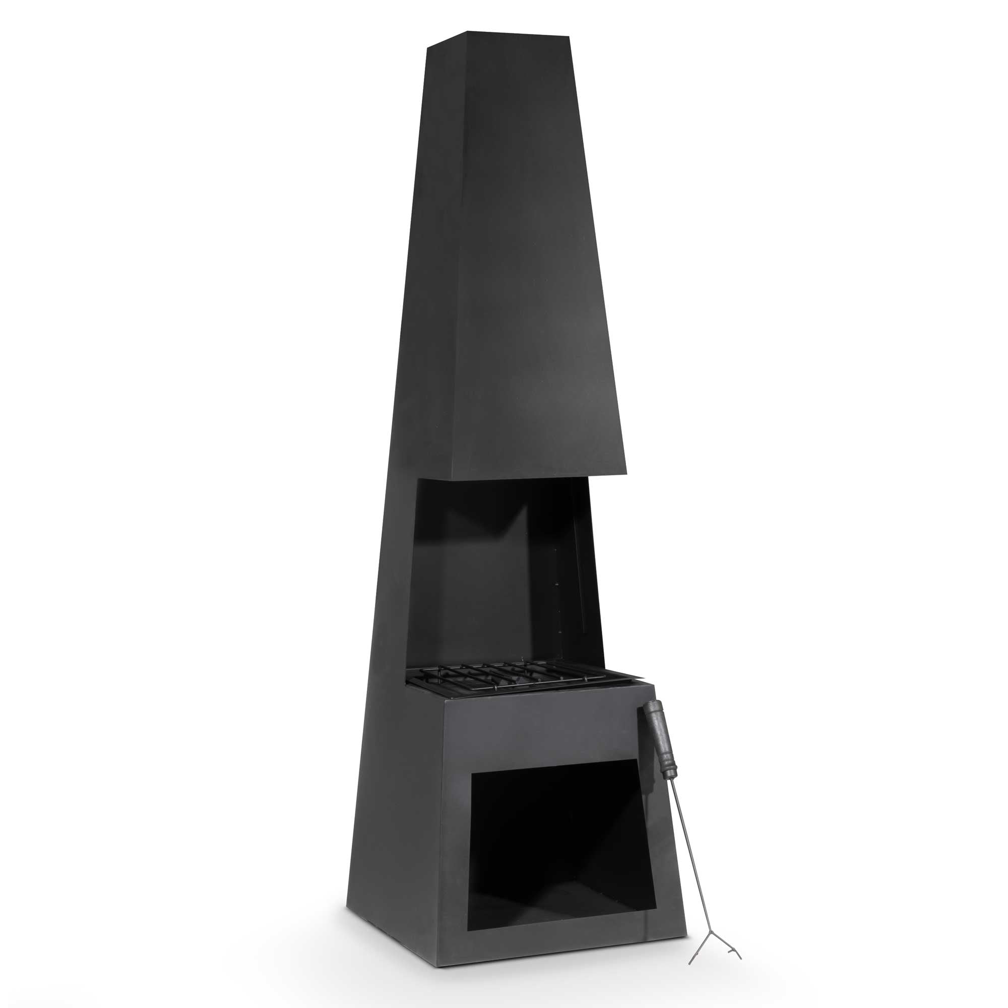 Pyramid  Chiminea, Fireplace, Heater with Firewood Storage - Black Steel - DG107