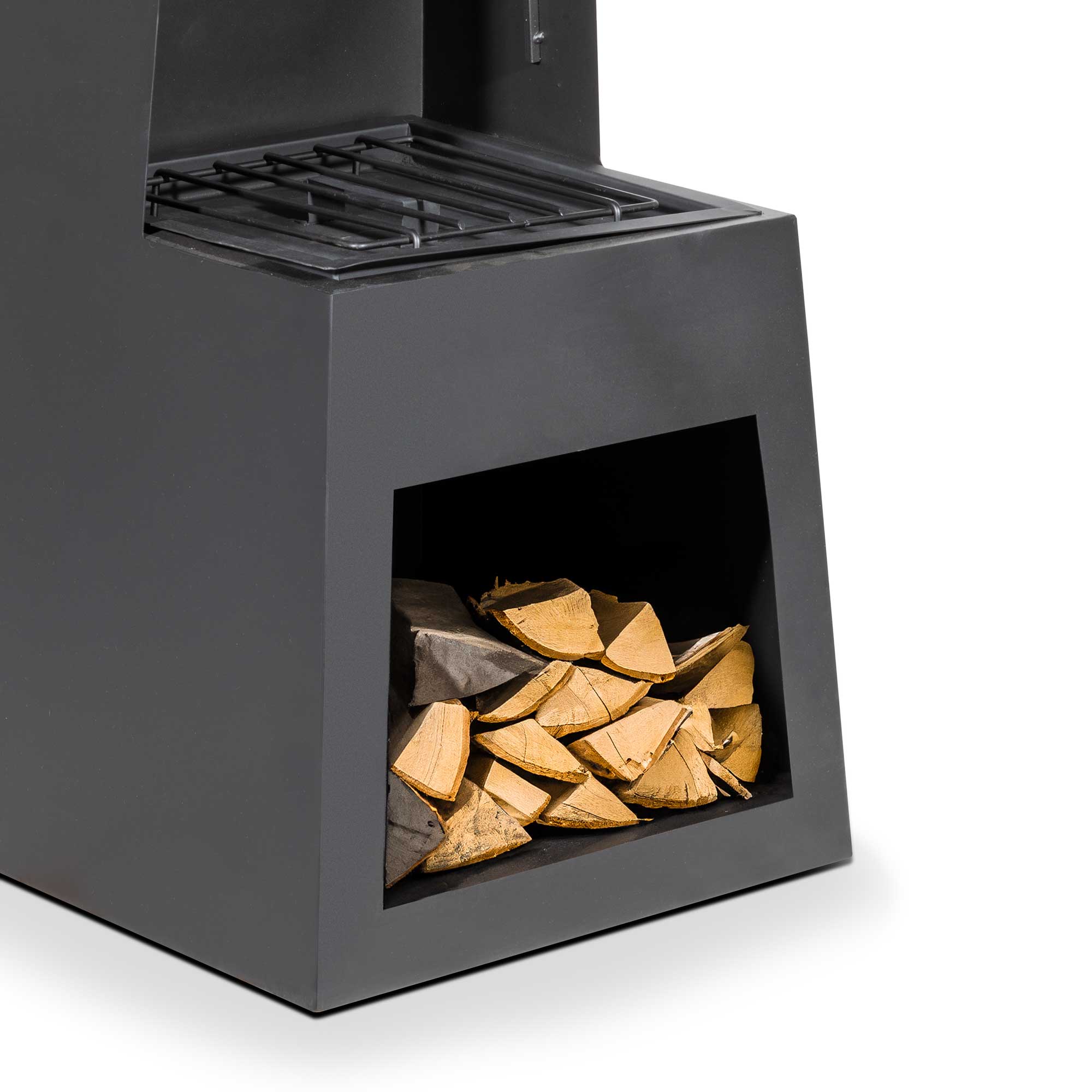 Pyramid  Chiminea, Fireplace, Heater with Firewood Storage - Black Steel - DG107