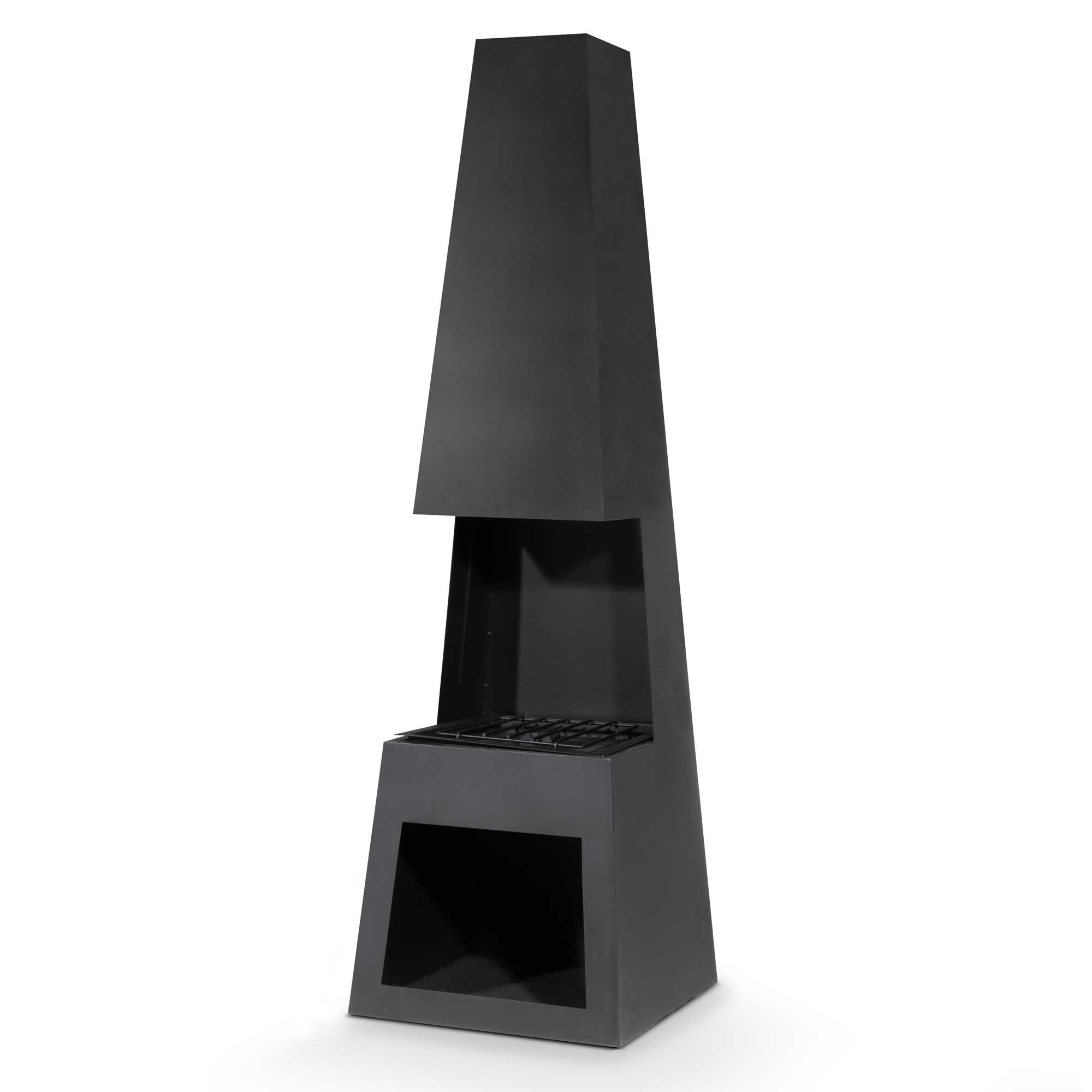 Pyramid  Chiminea, Fireplace, Heater with Firewood Storage - Black Steel - DG107