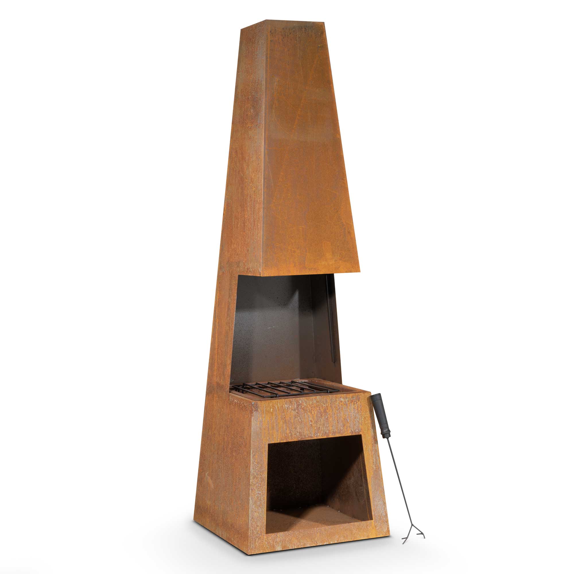 Pyramid Chiminea, Fireplace, Heater with Firewood Storage - Corten Steel - DG108