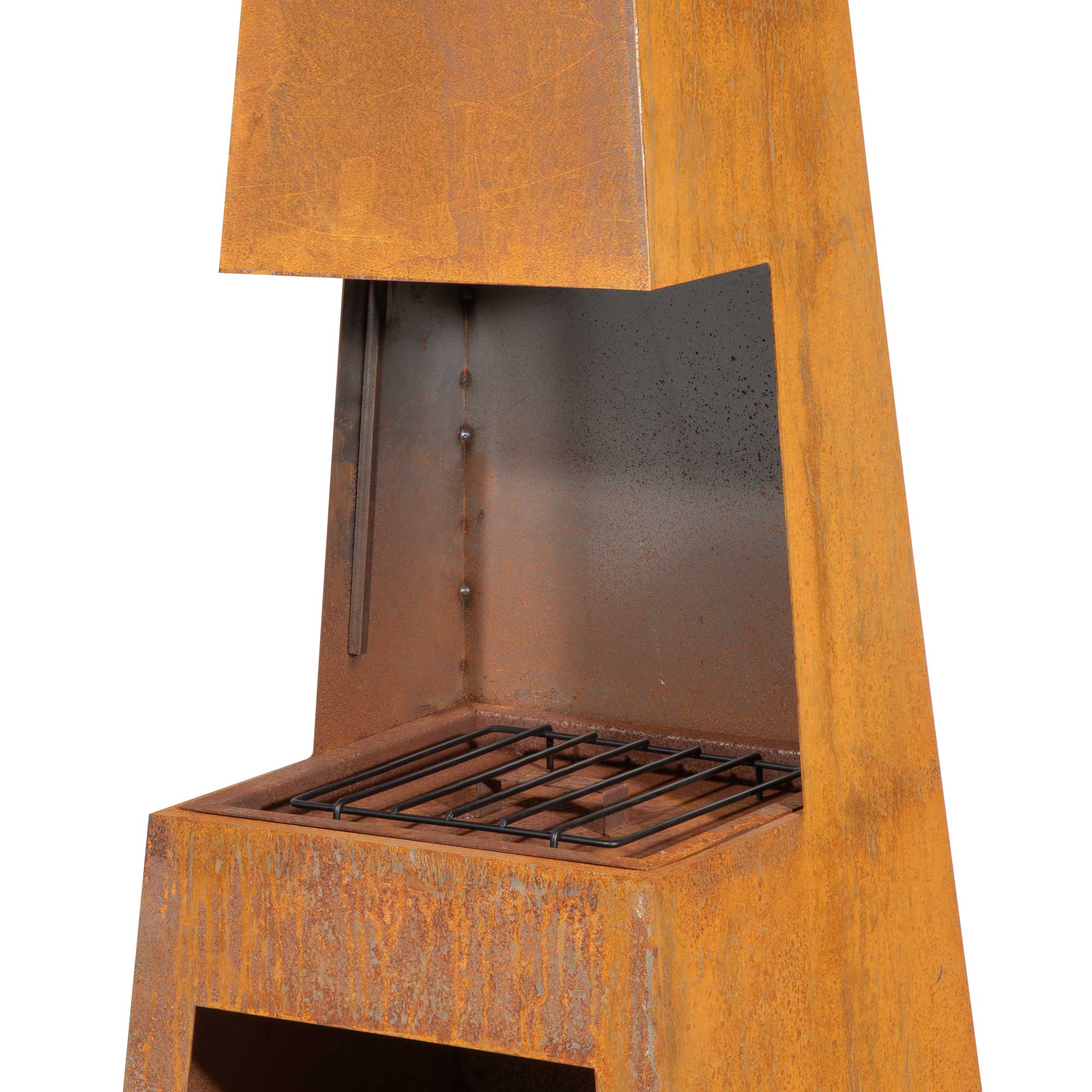 Pyramid Chiminea, Fireplace, Heater with Firewood Storage - Corten Steel - DG108