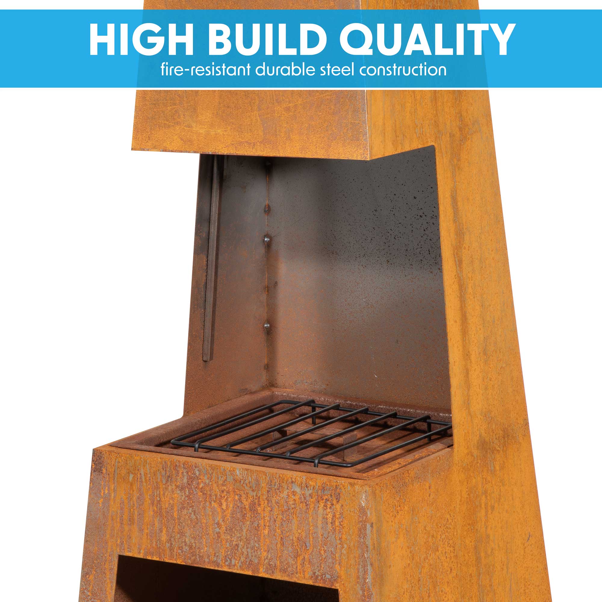 Pyramid Chiminea, Fireplace, Heater with Firewood Storage - Corten Steel - DG108