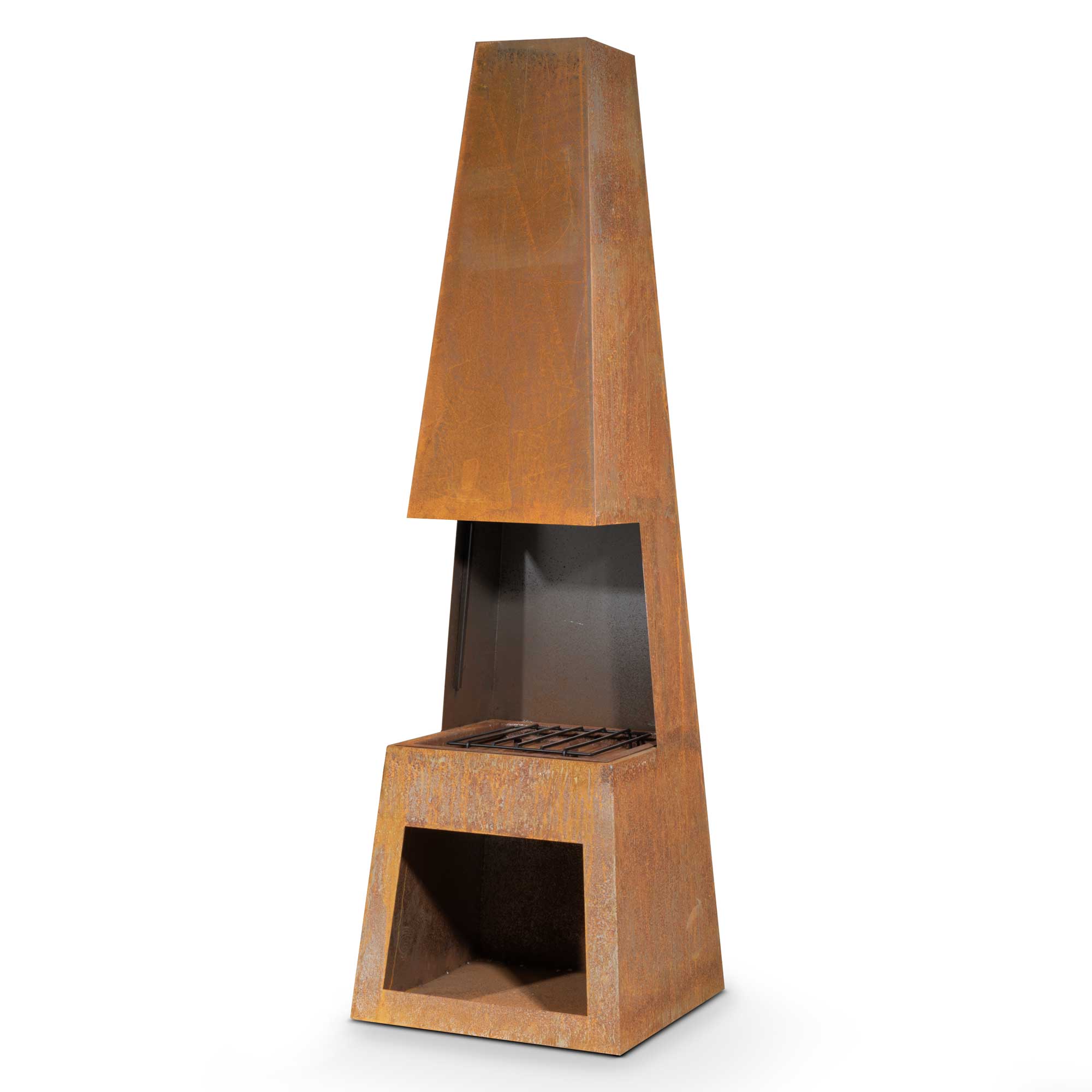 Pyramid Chiminea, Fireplace, Heater with Firewood Storage - Corten Steel - DG108