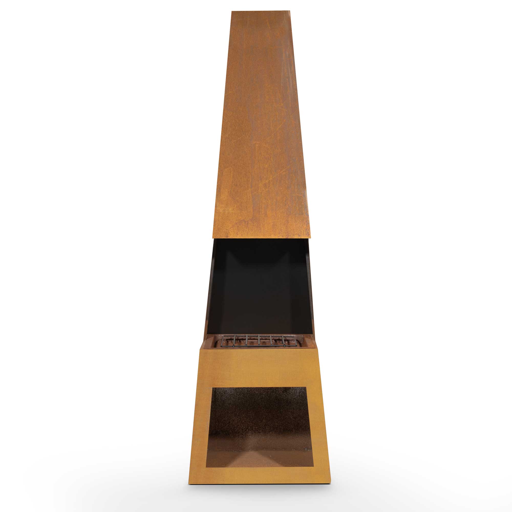 Pyramid Chiminea, Fireplace, Heater with Firewood Storage - Corten Steel - DG108