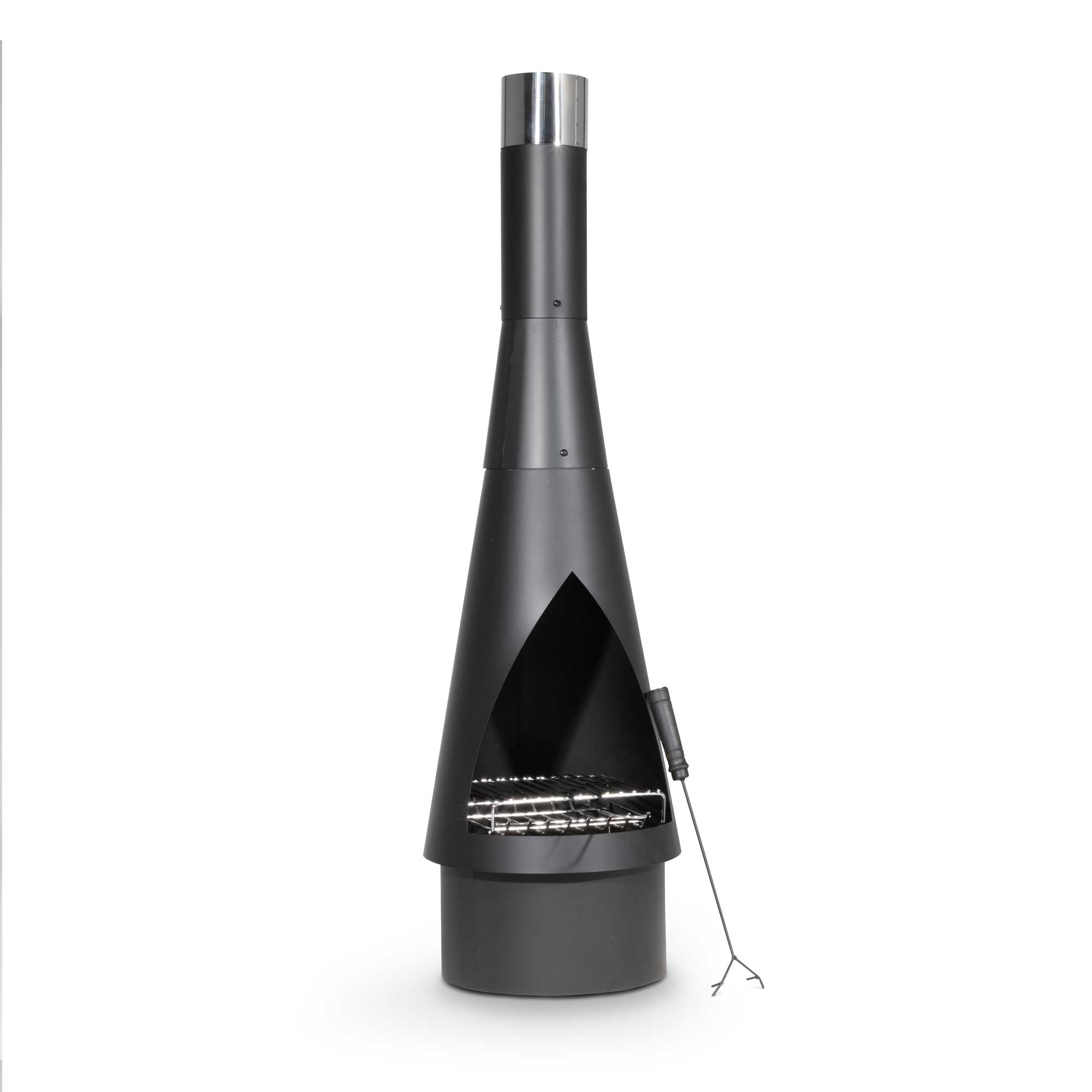 Outdoor Chiminea, Fireplace, Fire Pit - Black Steel - DG109