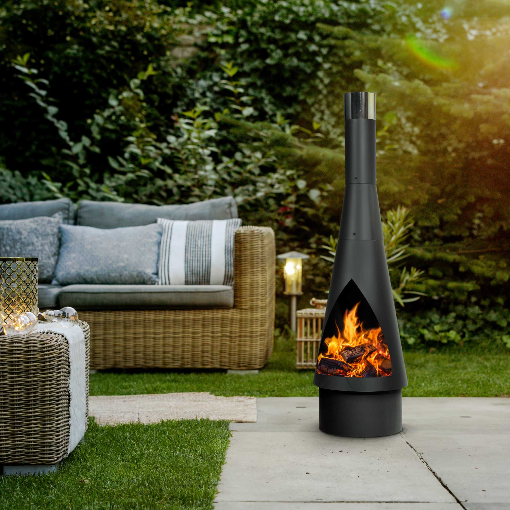 Conical Chiminea, Fireplace, Fire Pit, Heater, H127cm - Black Steel ...