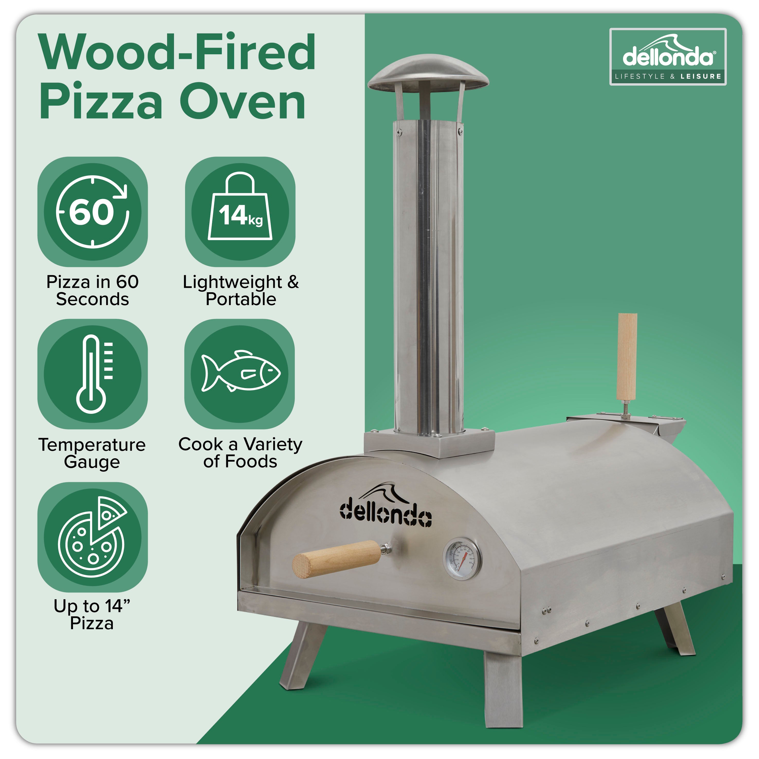 Wood-Fired Pizza Oven and Smoking Oven - Portable, Stainless Steel - DG11