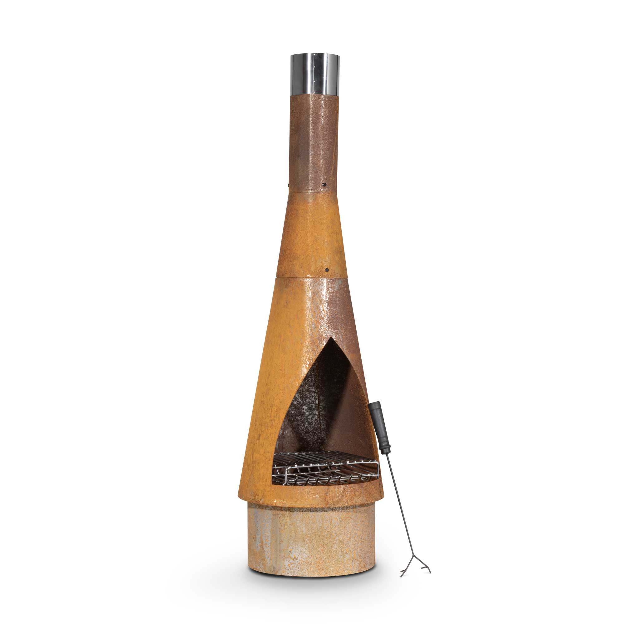 Conical Chiminea, Fireplace, Fire Pit, Heater, H127cm - Corten Steel - DG110