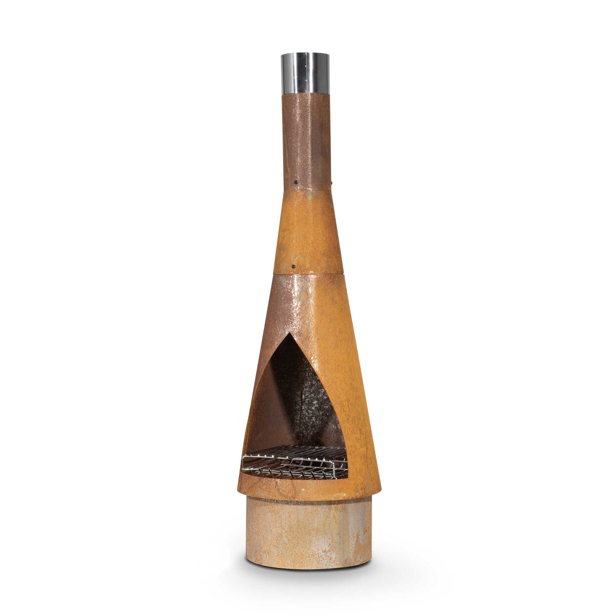 Conical Chiminea, Fireplace, Fire Pit, Heater, H127cm - Corten Steel - DG110