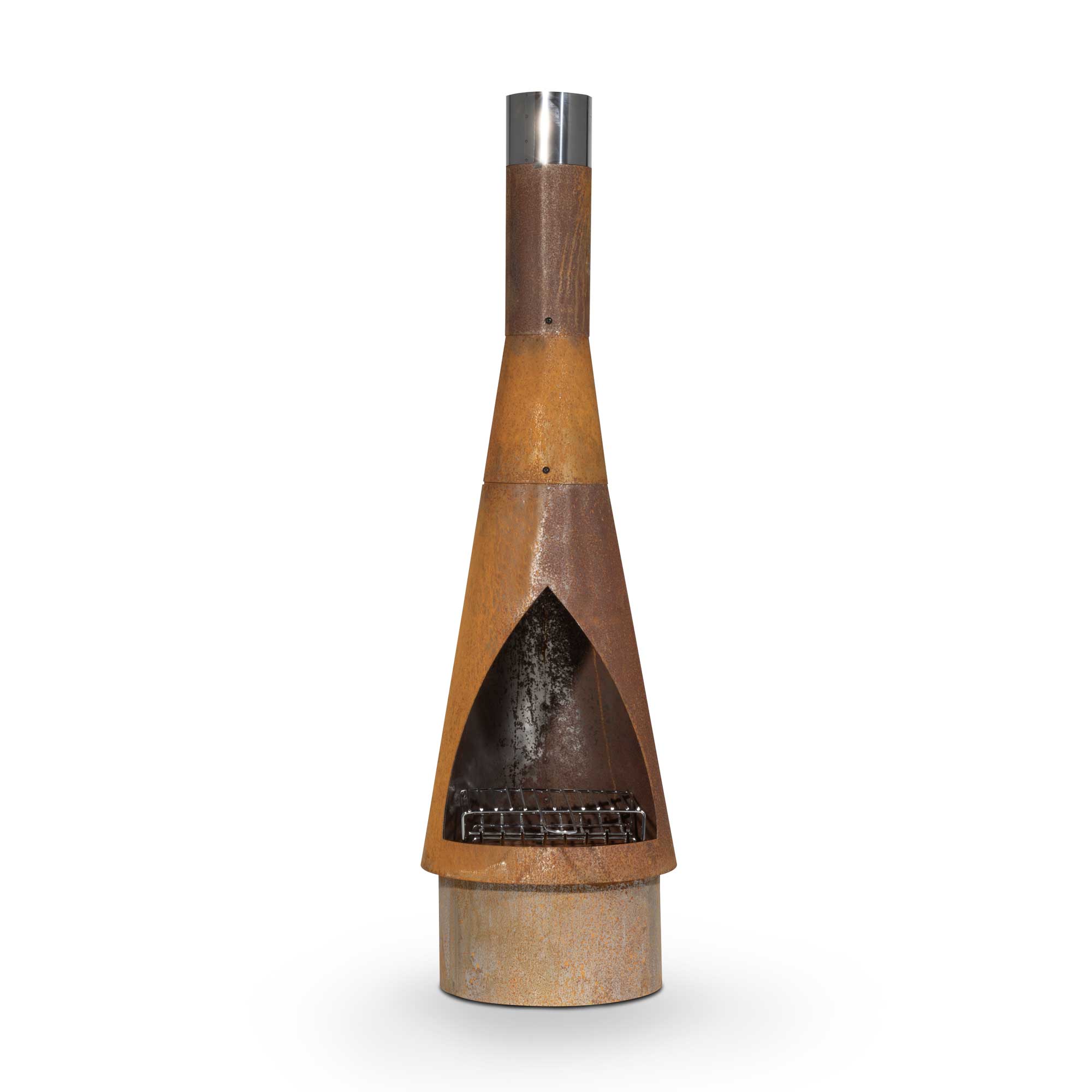 Conical Chiminea, Fireplace, Fire Pit, Heater, H127cm - Corten Steel - DG110