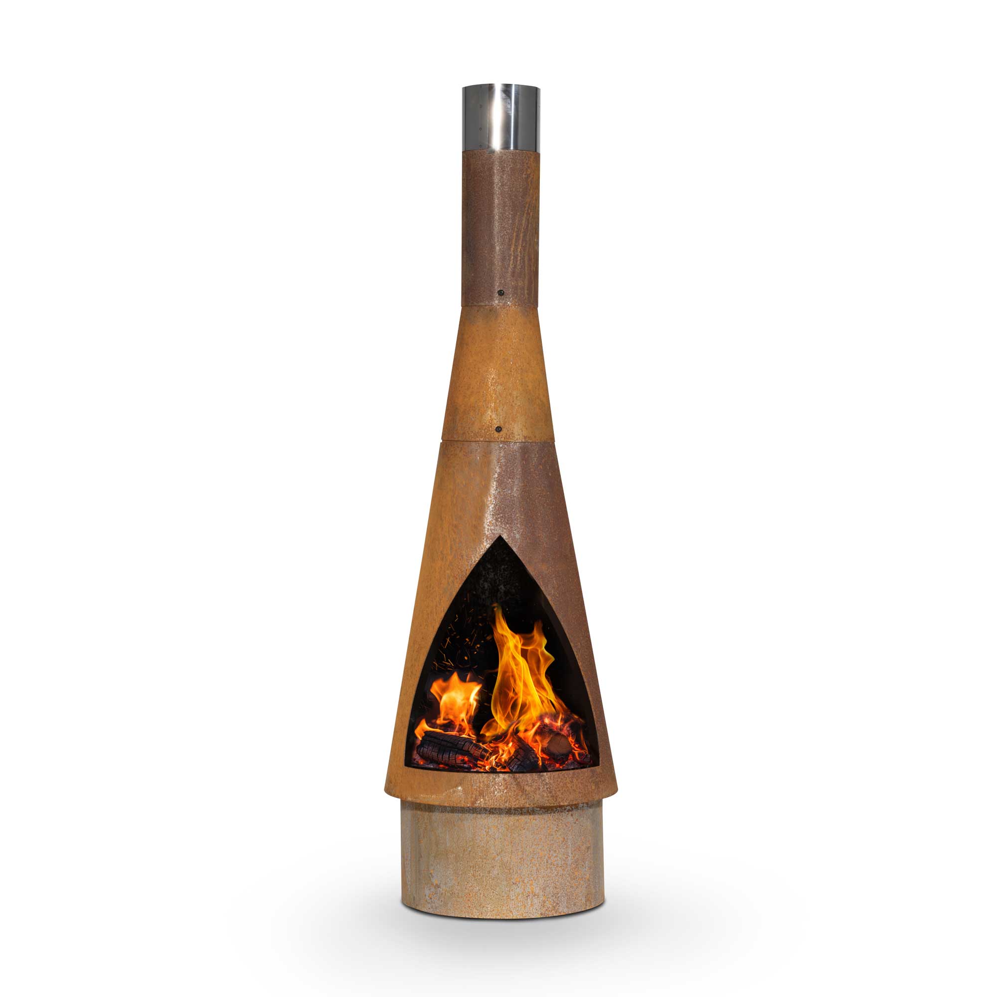 Conical Chiminea, Fireplace, Fire Pit, Heater, H127cm - Corten Steel - DG110