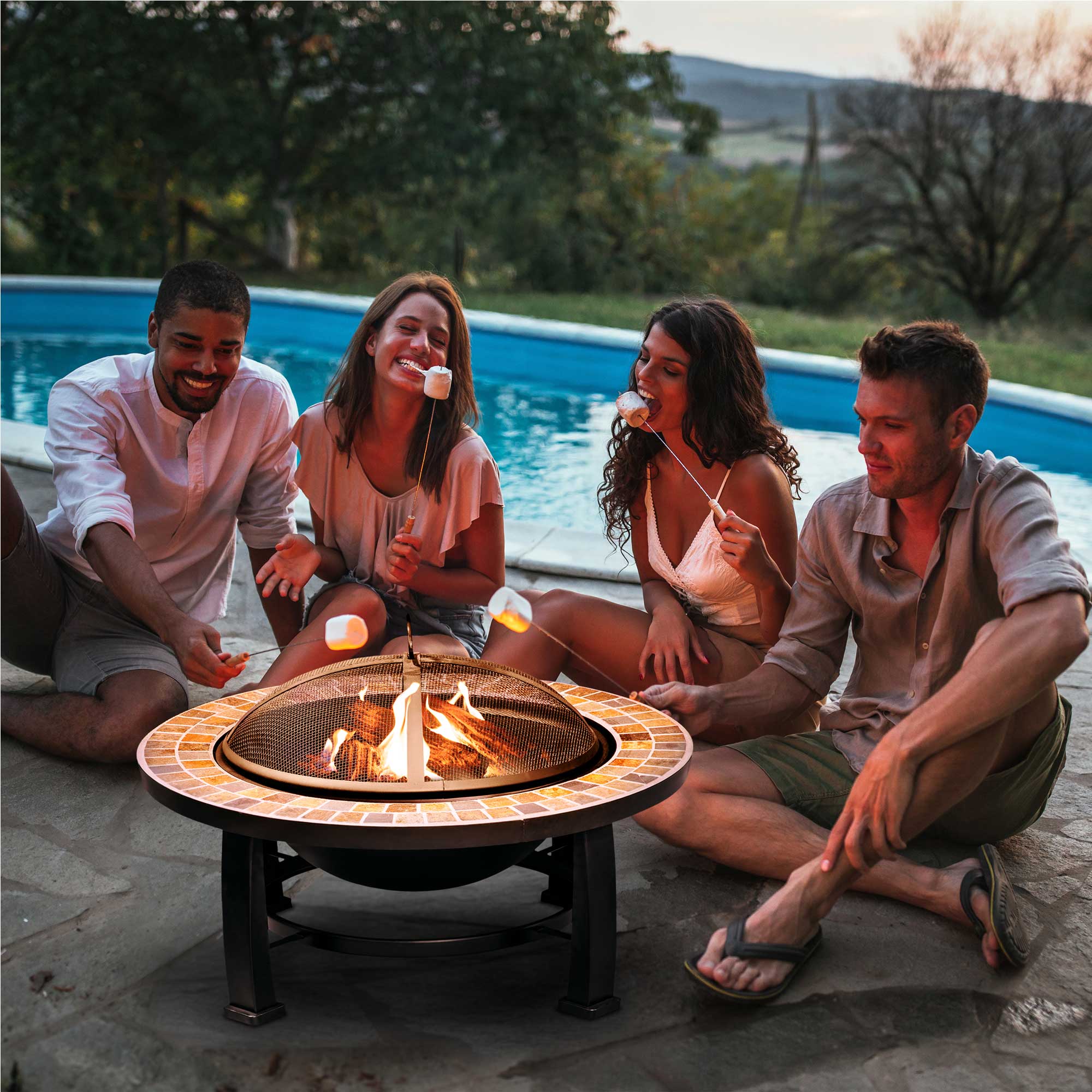 30" Deluxe Traditional Style Fire Pit/Fireplace/Outdoor Heater with Slate Top - DG111