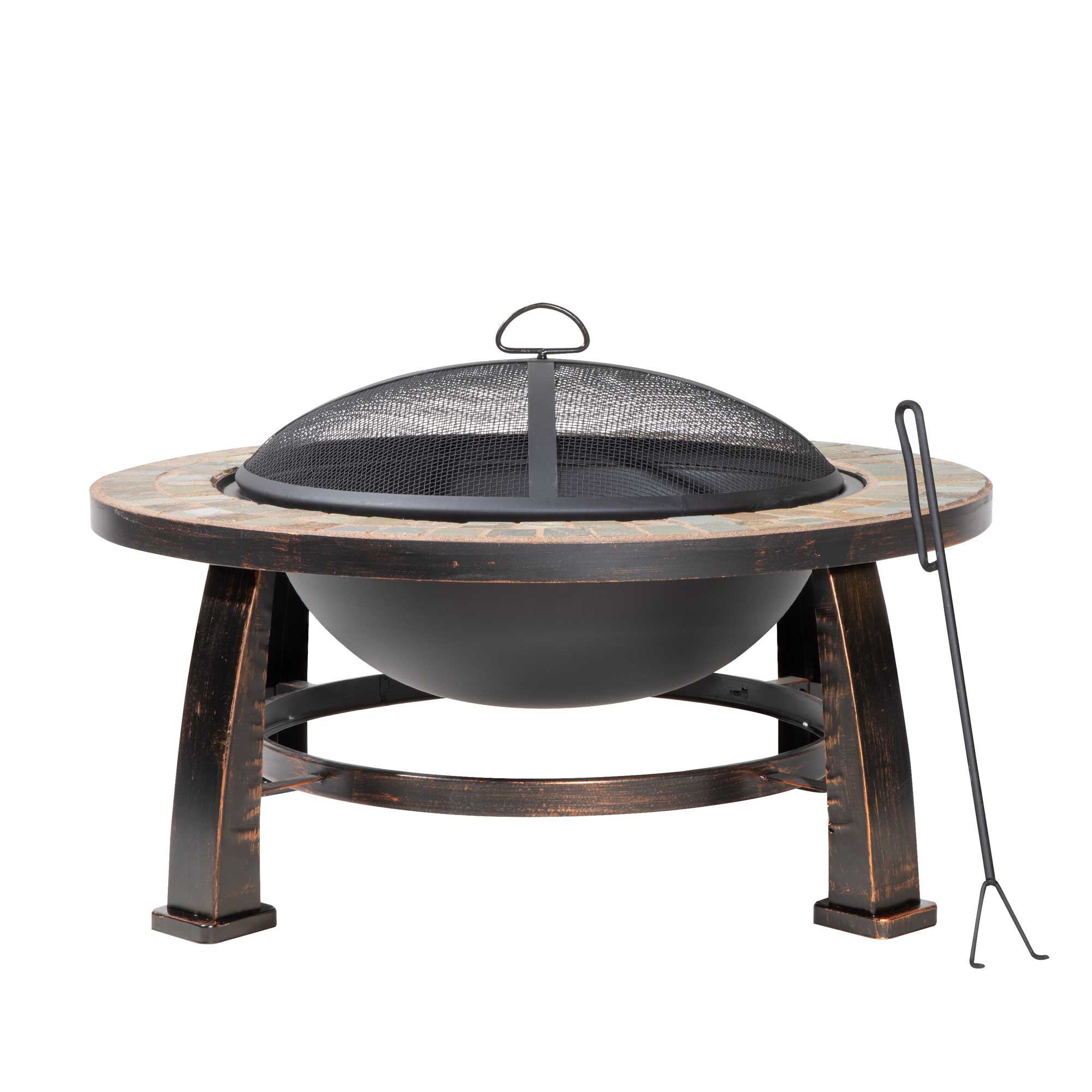 30" Deluxe Traditional Style Fire Pit/Fireplace/Outdoor Heater, Slate Top & Drawstring Cover - DG240