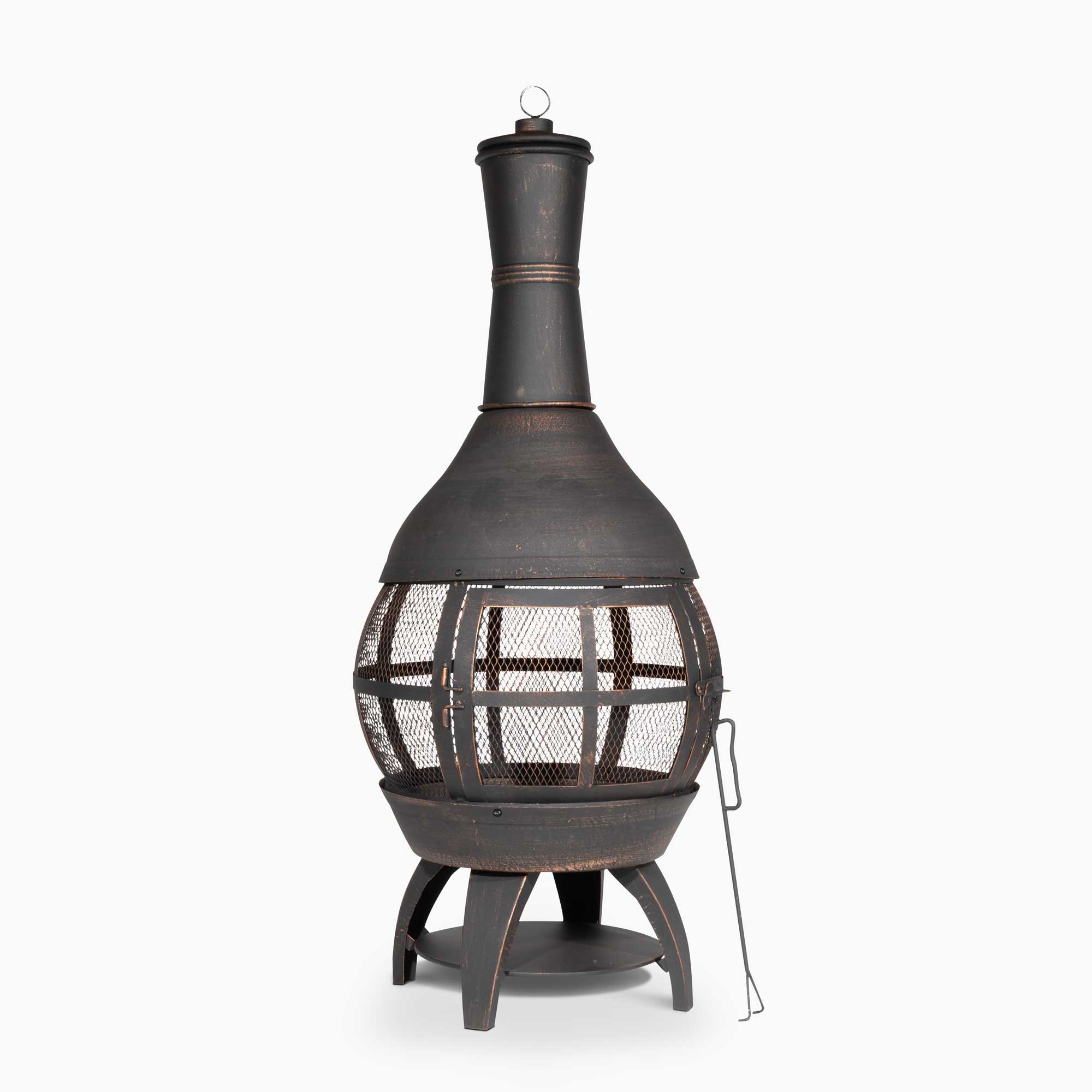 Deluxe 360° Chiminea/Fire Pit/Outdoor Heater inc Fire Poker & Cover - Antique Bronze Finish - DG241