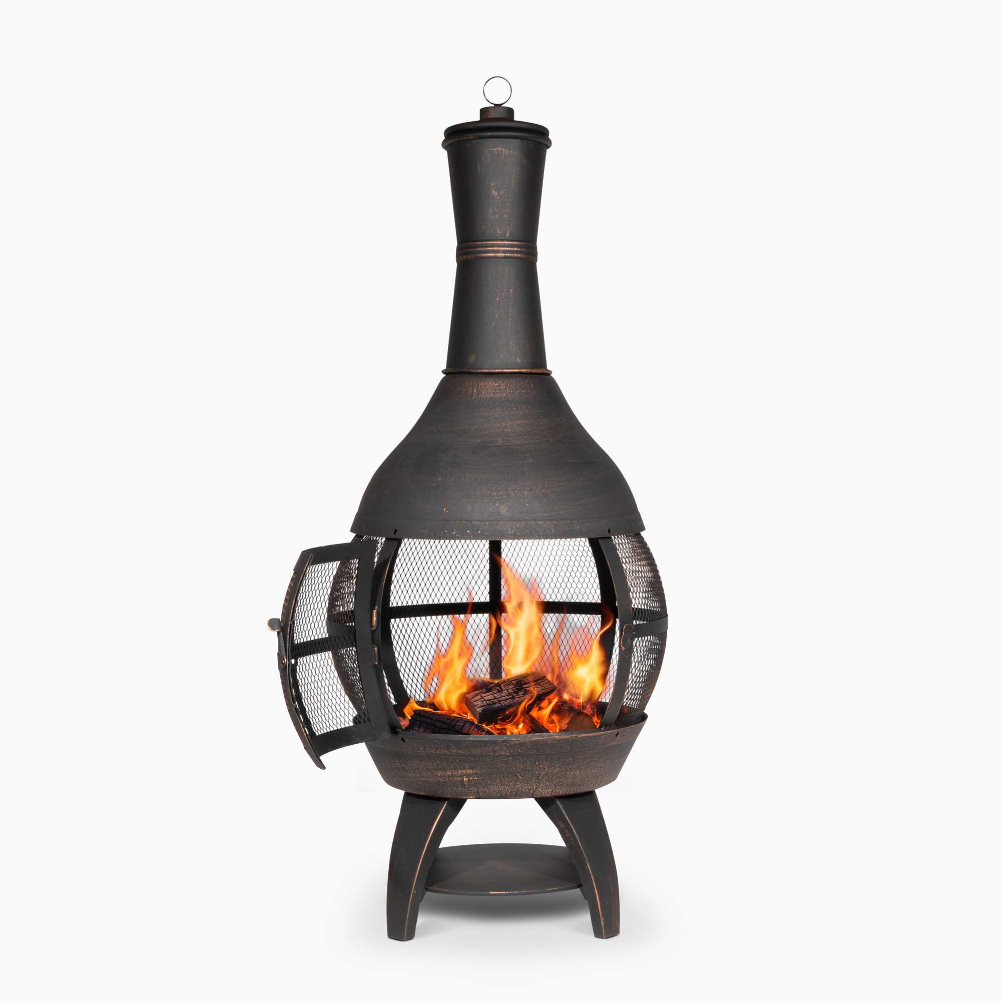 Deluxe 360° Chiminea/Fire Pit/Outdoor Heater inc Fire Poker & Cover - Antique Bronze Finish - DG241