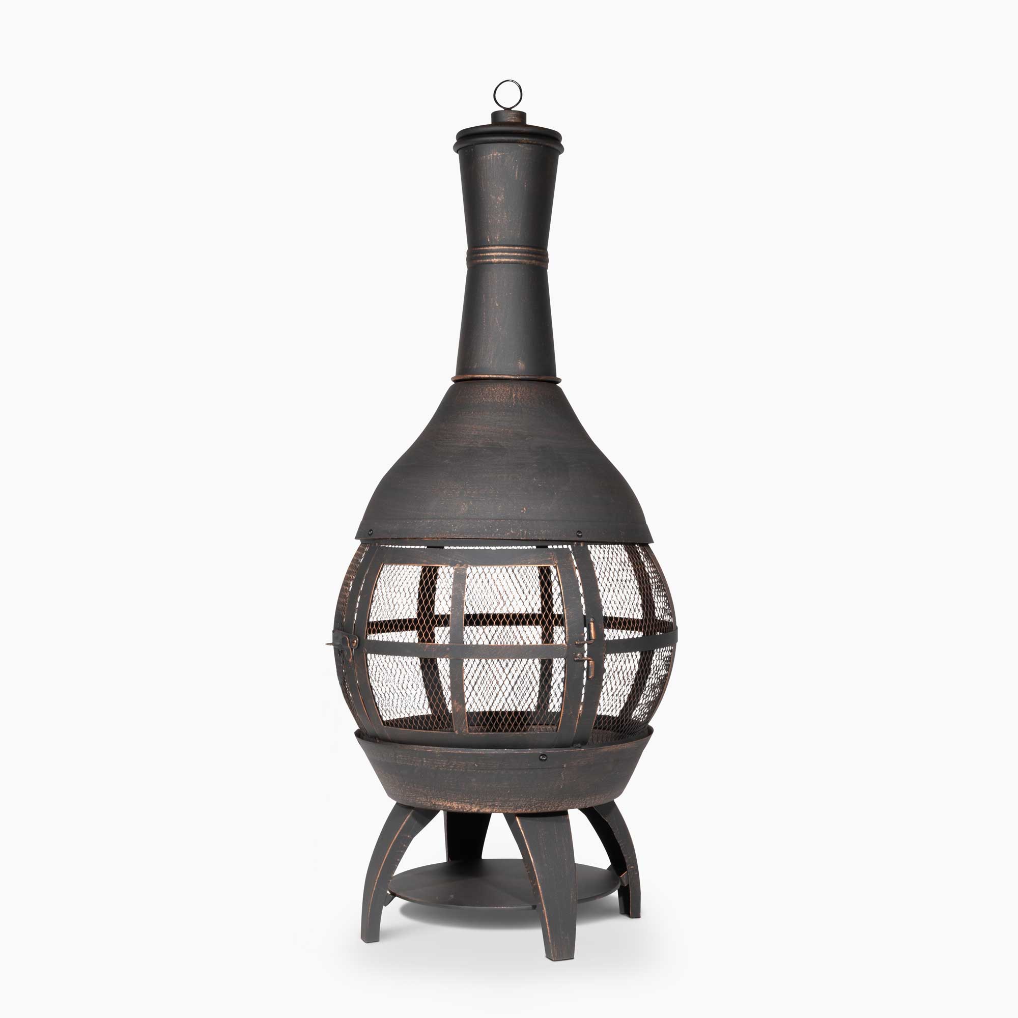 Deluxe 360° Chiminea/Fire Pit/Outdoor Heater inc Fire Poker & Cover - Antique Bronze Finish - DG241