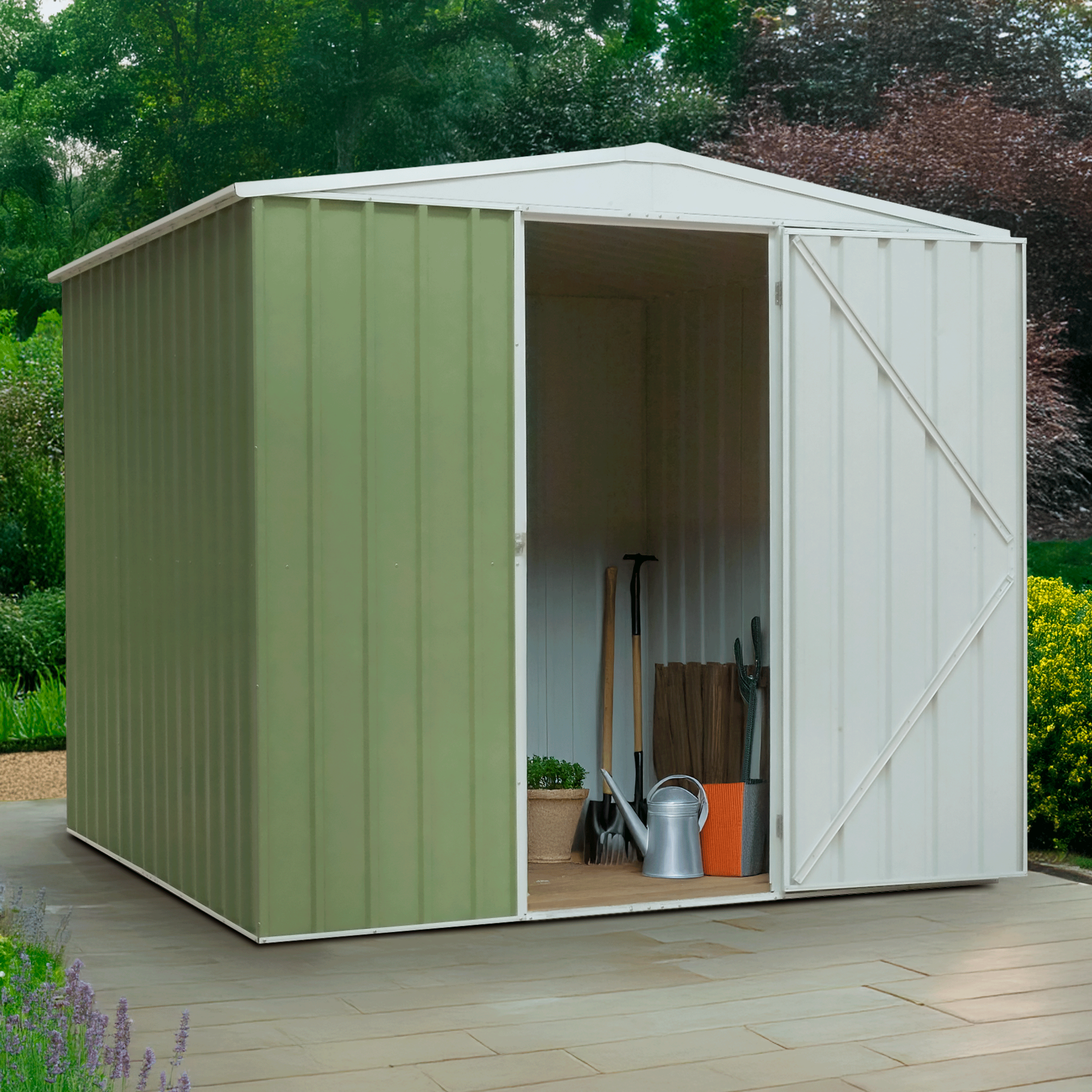 Galvanised Steel Metal Garden/Outdoor/Storage Shed, 7.5FT x 7.5FT, Apex Style Roof - Green - DG115