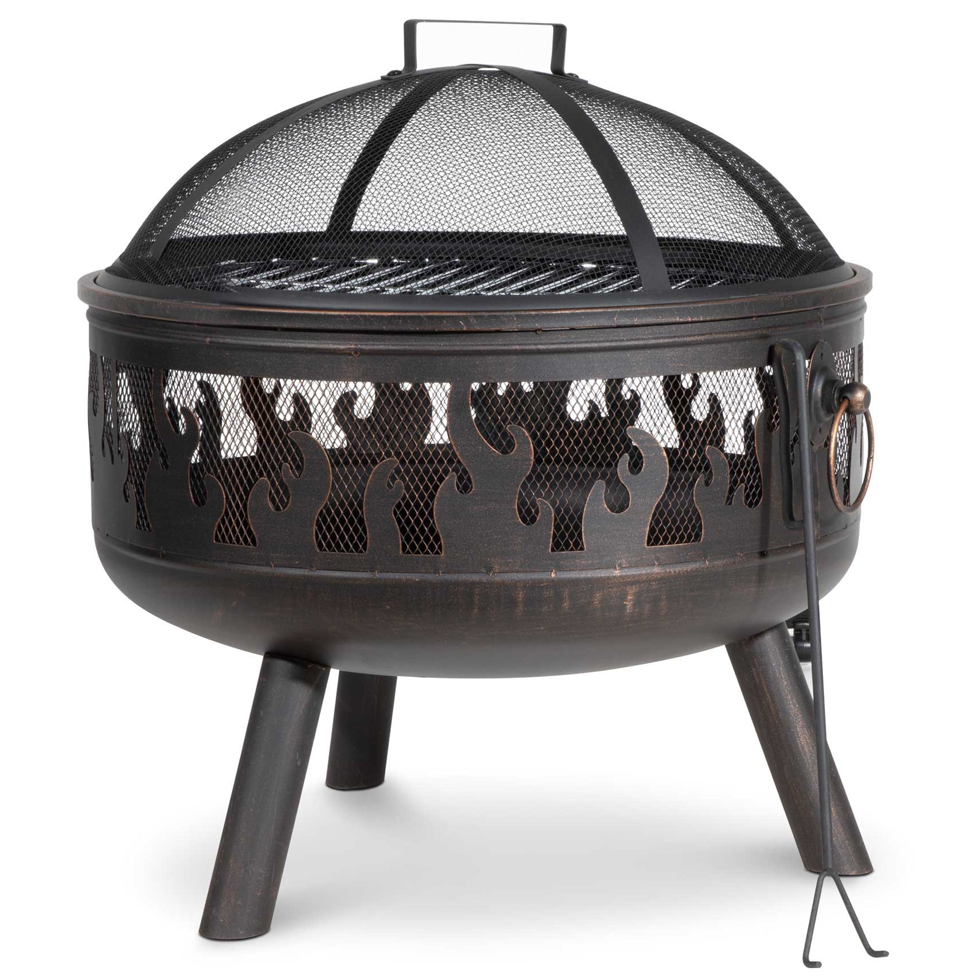 Deluxe Fire Pit, Fireplace, Outdoor Patio Heater with Cooking Grill, Safety Screen & Poker - DG117