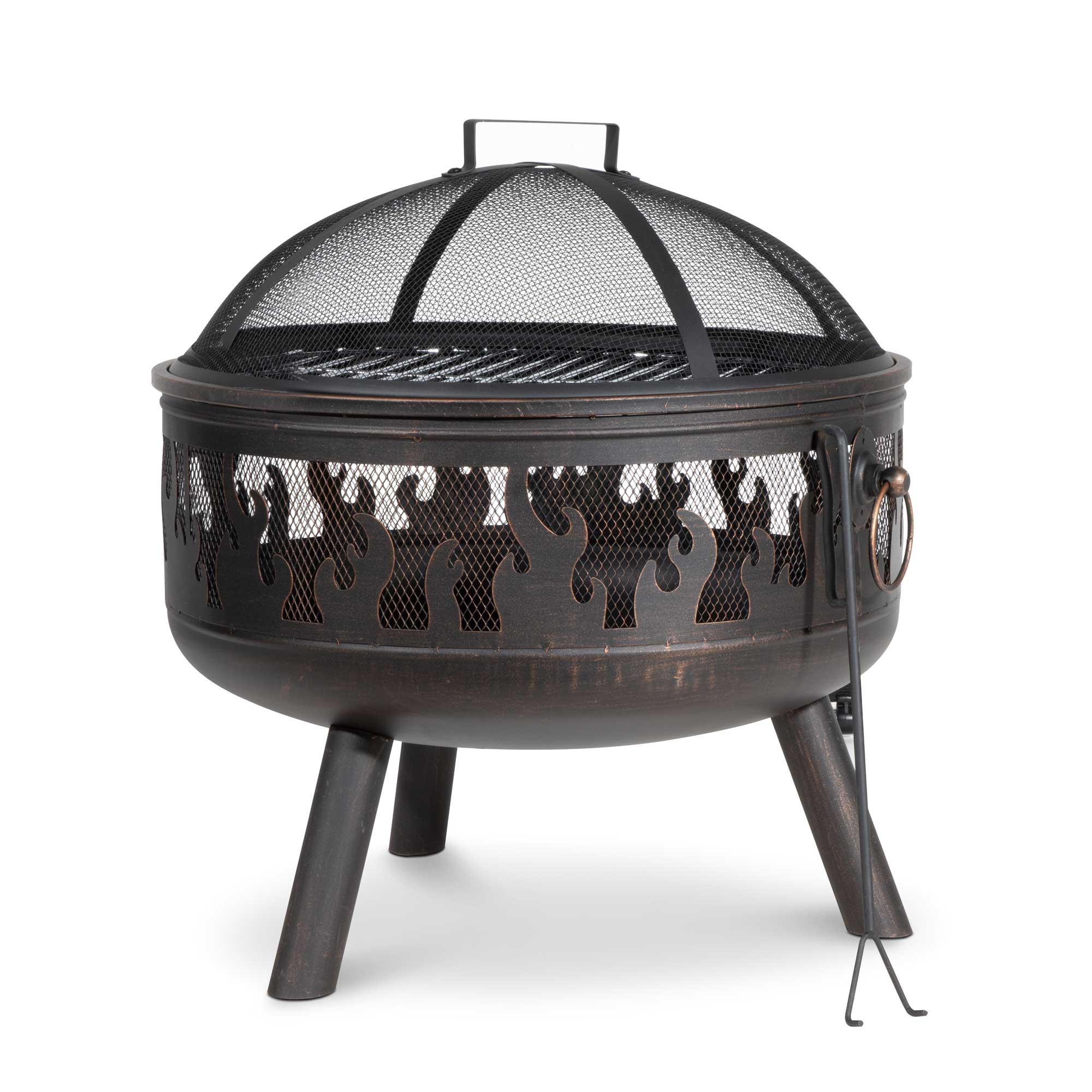 Deluxe Fire Pit, Fireplace, Outdoor Patio Heater with Cooking Grill, Safety Screen & Poker - DG117