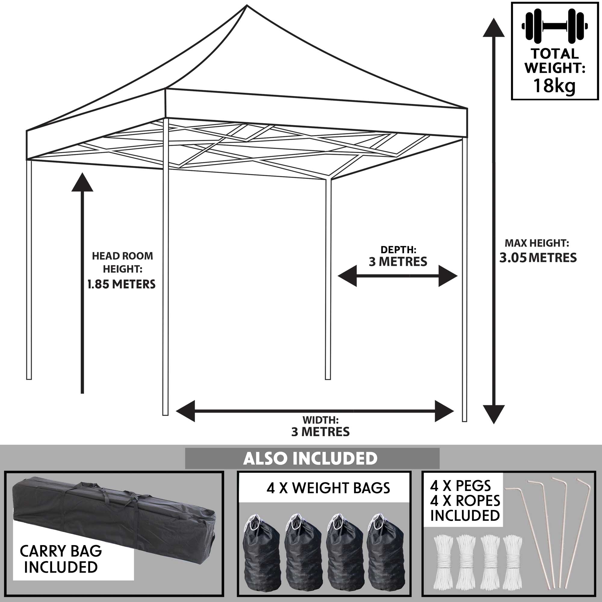 Premium 3x3m Pop-Up Gazebo, Heavy Duty, Water Resistant, Carry Bag, Stakes & Weight Bags - Beige - DG130