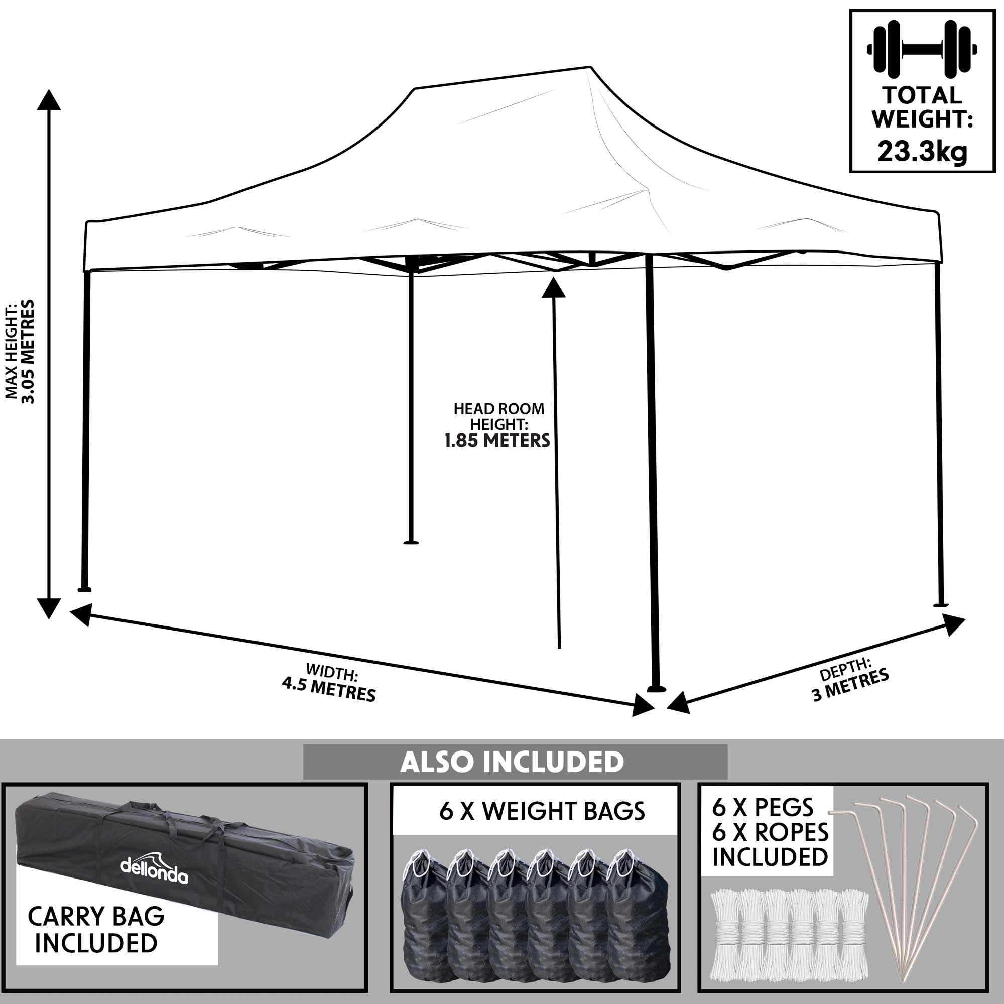 Premium 3 x 4.5m Pop-Up Gazebo, Water Resistant, Carry Bag, Stakes & Weight Bags - Beige - DG134