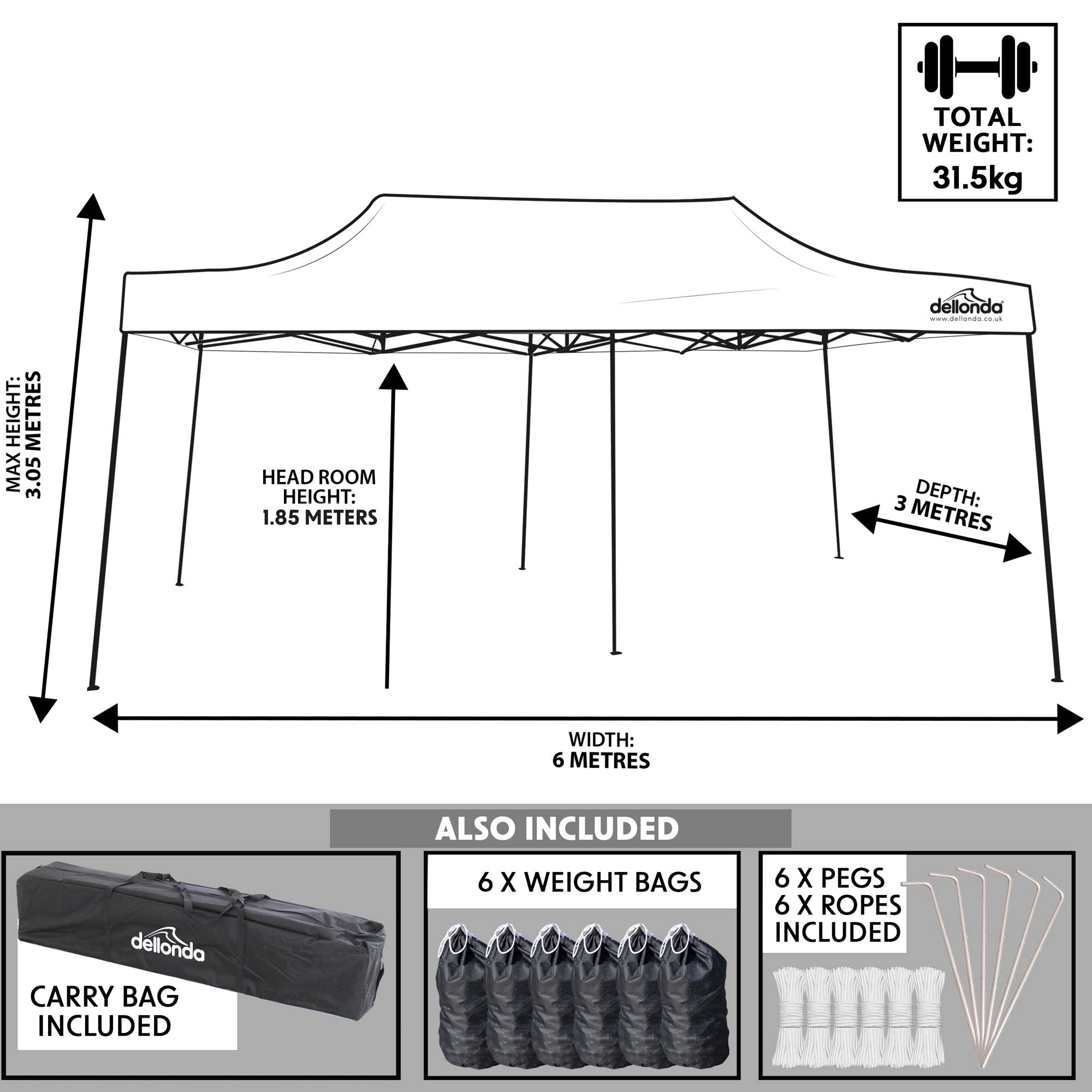 Premium 3x6m Pop-Up Gazebo, Water Resistant, Carry Bag, Stakes & Weight Bags - Beige - DG138