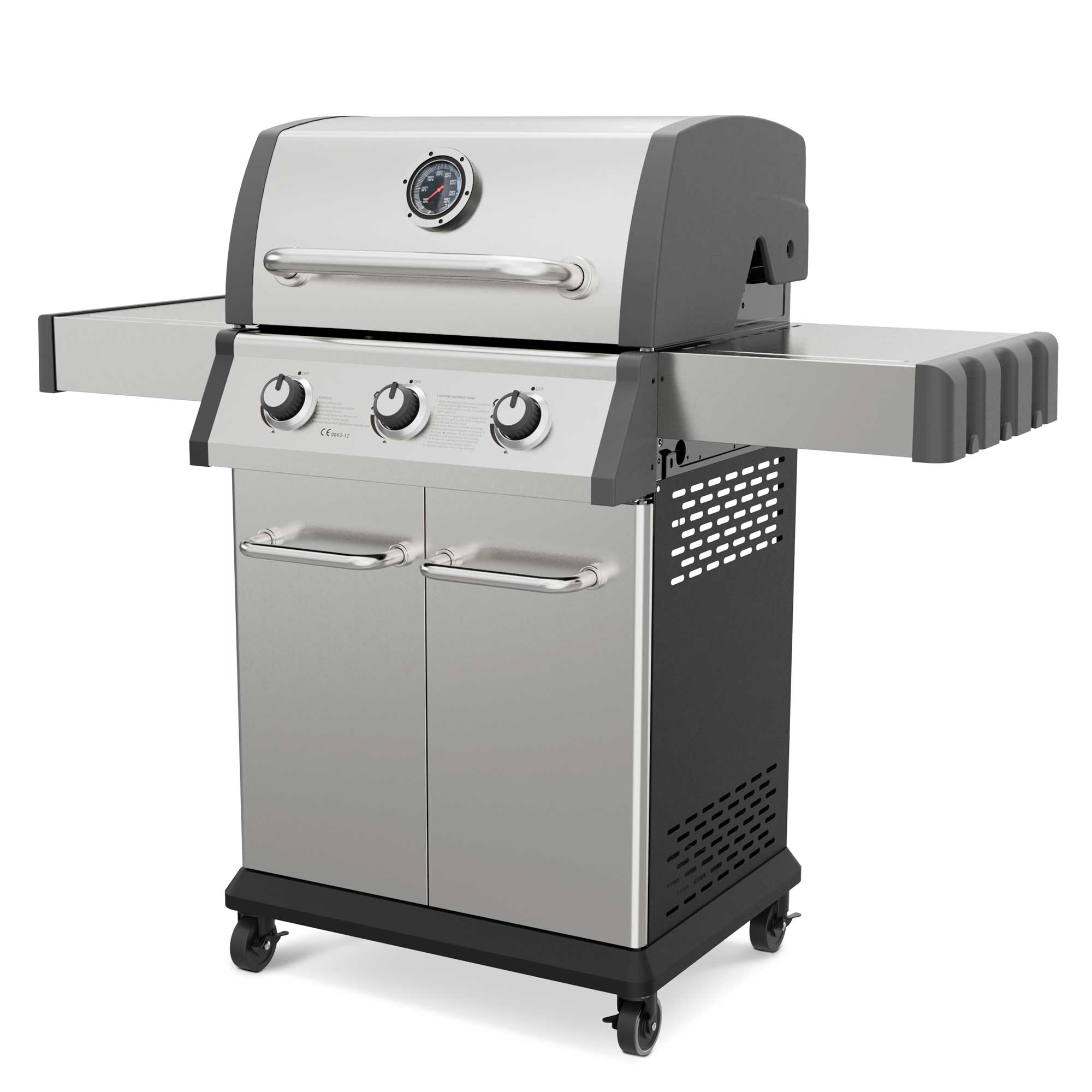 3 Burner Deluxe Gas BBQ Grill with Piezo Ignition, Water Resistant Cover, Stainless Steel - DG230