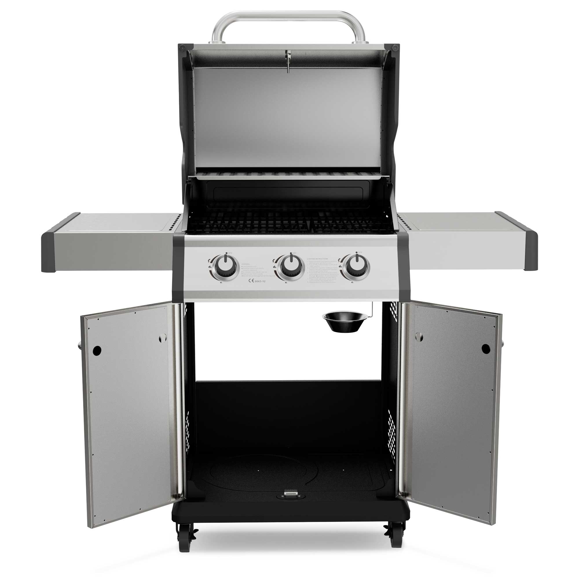 3 Burner Deluxe Gas BBQ Grill with Piezo Ignition, Stainless Steel - DG16