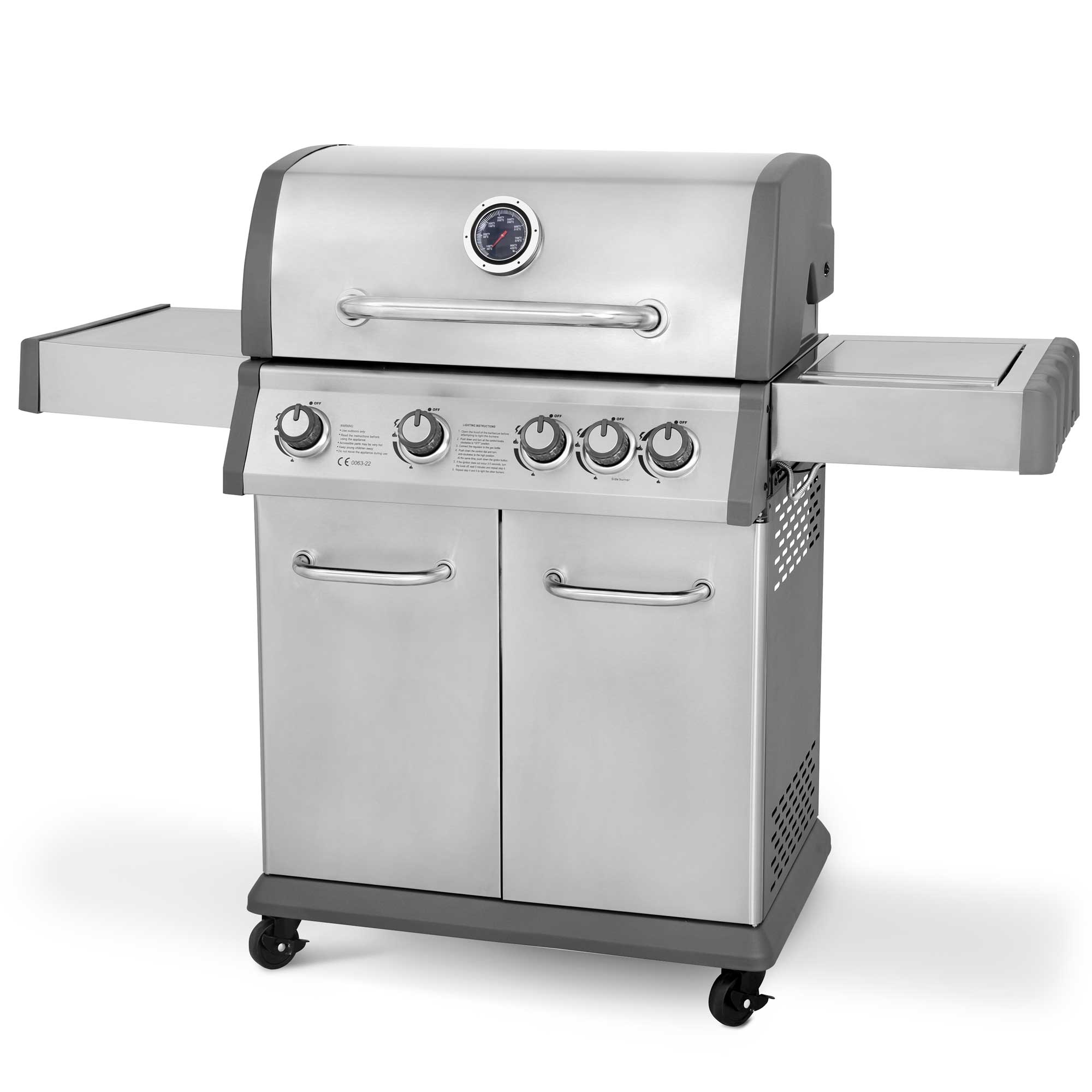 4+1 Burner Deluxe Gas BBQ with Piezo Ignition, Stainless Steel - DG17