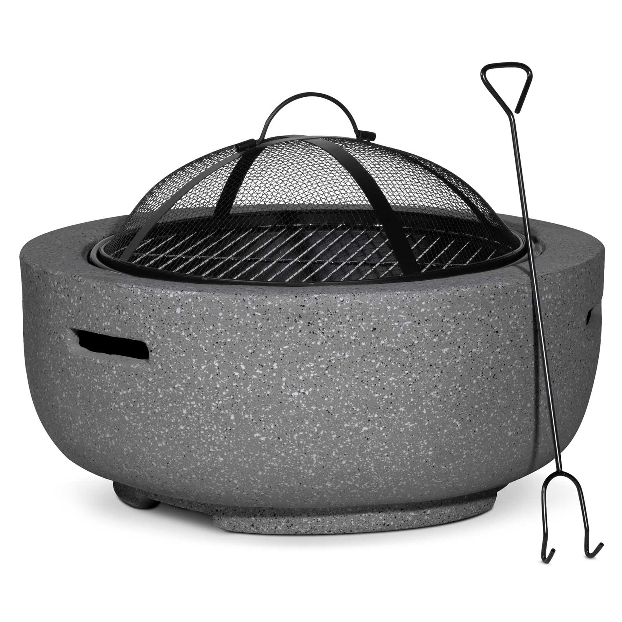 Round MgO Fire Pit with BBQ Grill, Ø60cm, Safety Mesh Screen - Dark Grey - DG189