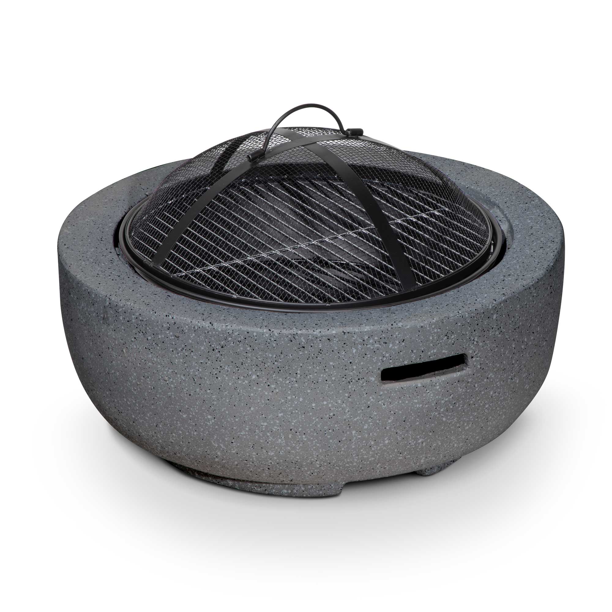 Round MgO Fire Pit with BBQ Grill, Ø60cm, Safety Mesh Screen - Dark Grey - DG189