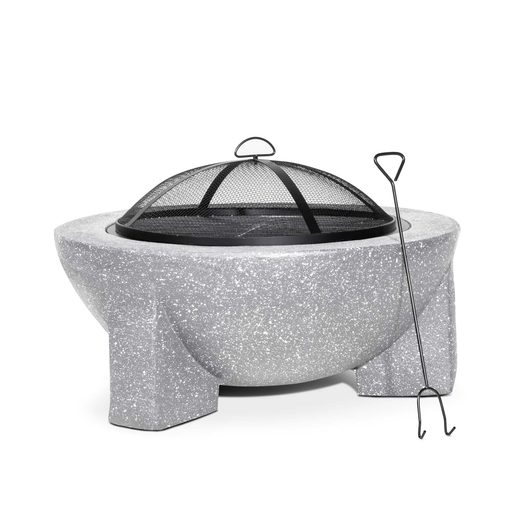 Round MgO Fire Pit with BBQ Grill, Ø75cm, Safety Mesh Screen, Light Grey - DG190