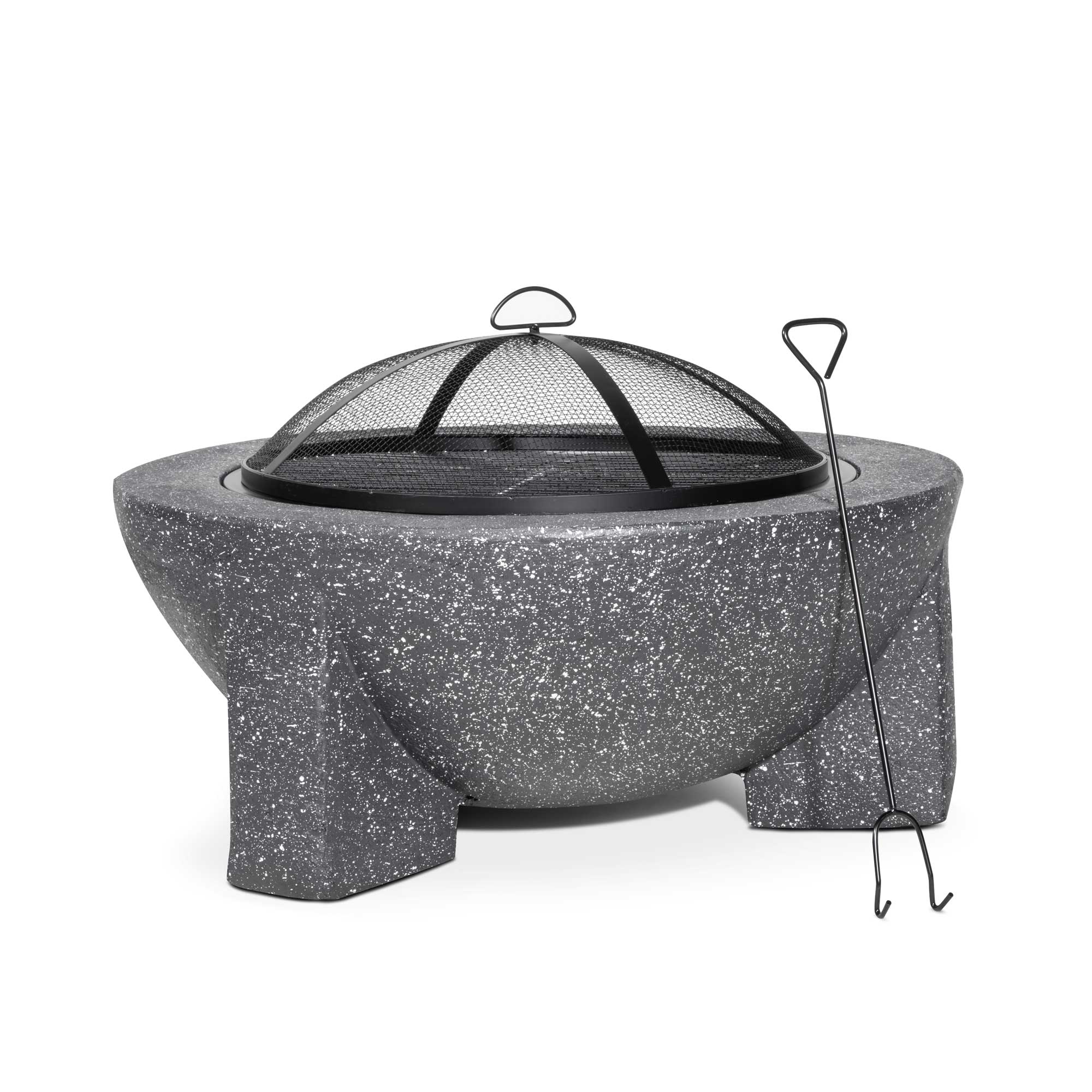 Round MgO Fire Pit with BBQ Grill, Ø75cm, Safety Mesh Screen, Dark Grey - DG191