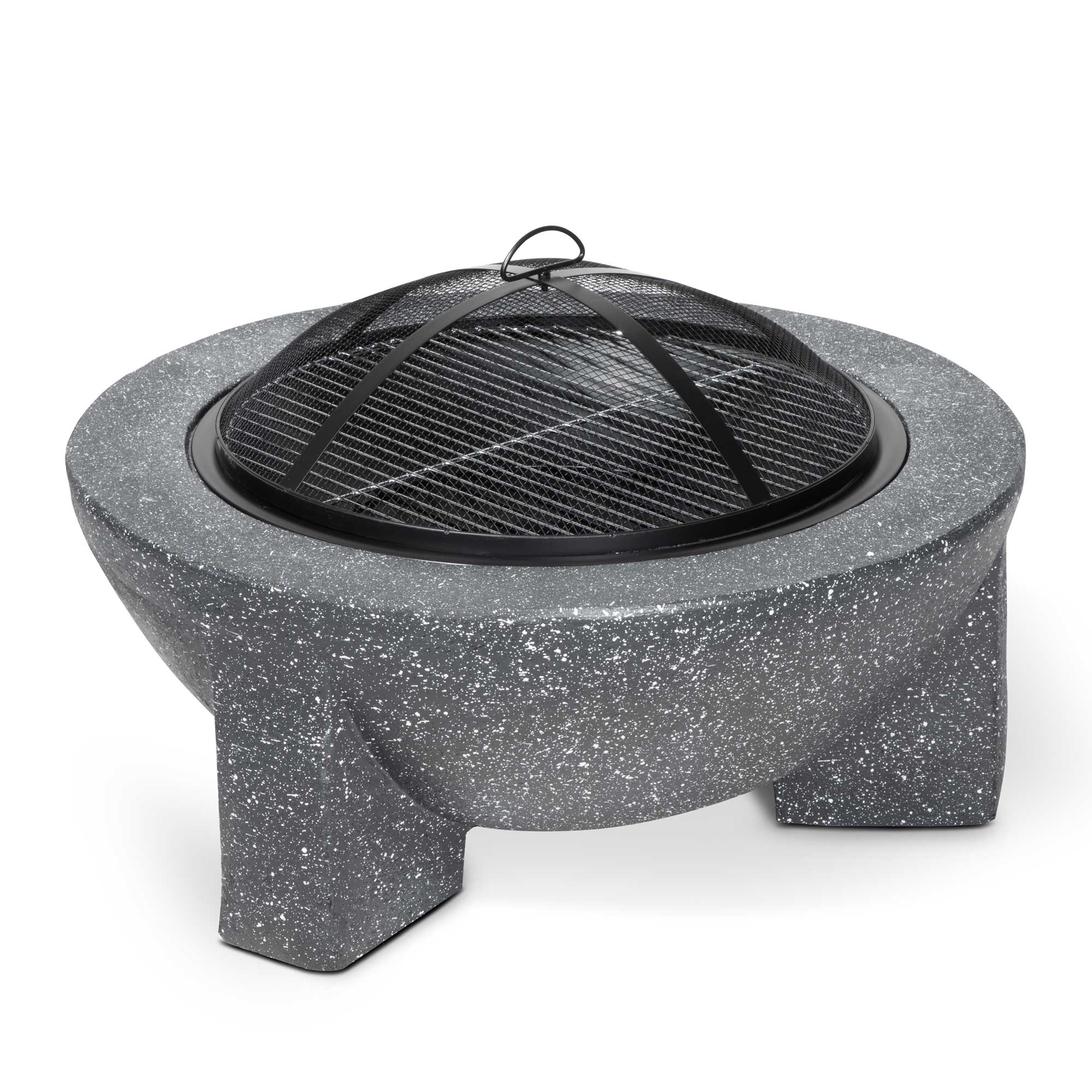 Round MgO Fire Pit with BBQ Grill, Ø75cm, Safety Mesh Screen, Dark Grey - DG191