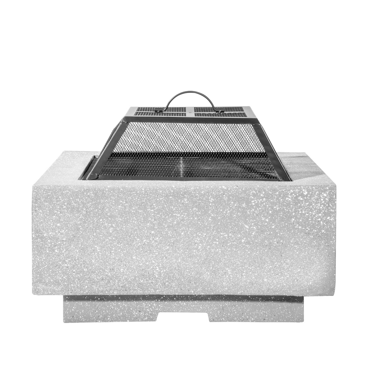 Square MgO Fire Pit with BBQ Grill Safety Mesh Screen and Fire