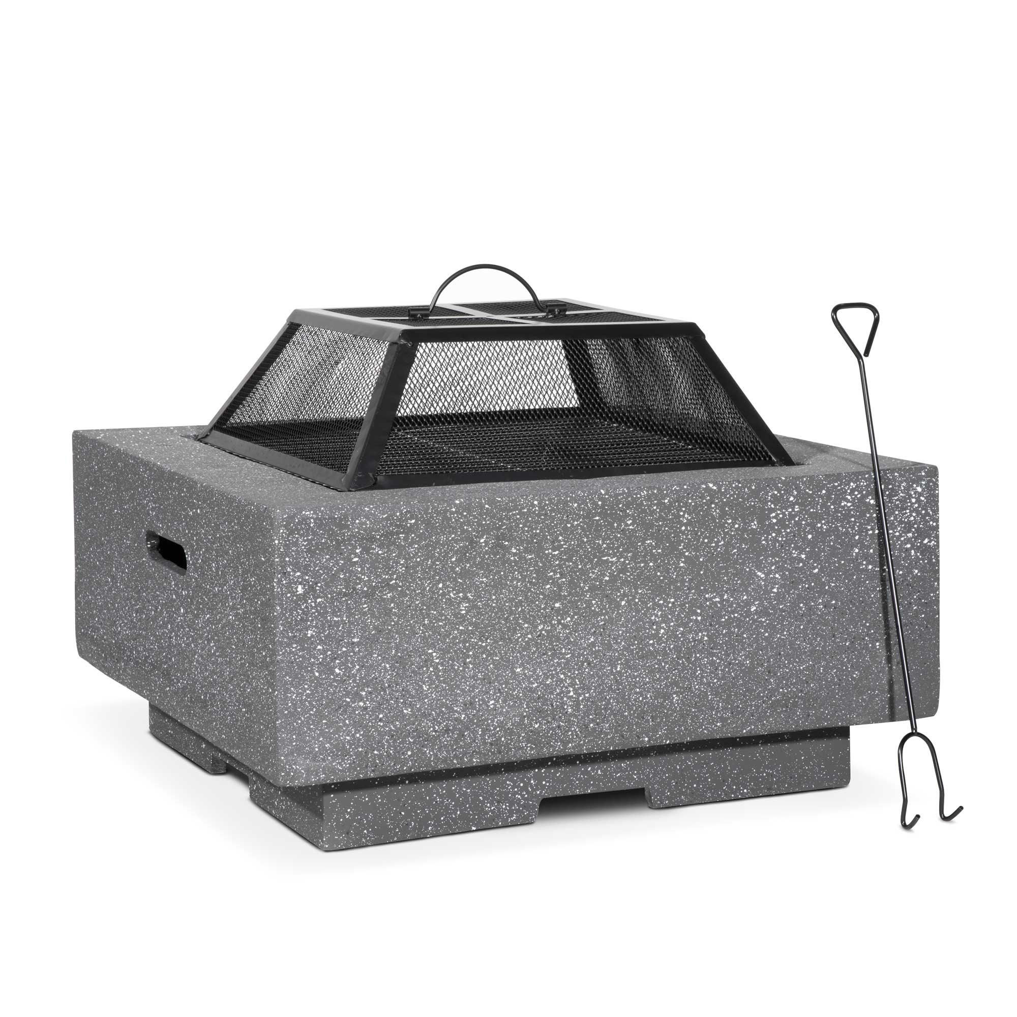 Square MgO Fire Pit with BBQ Grill, Safety Mesh Screen and Fire Poker, Dark Grey - DG193