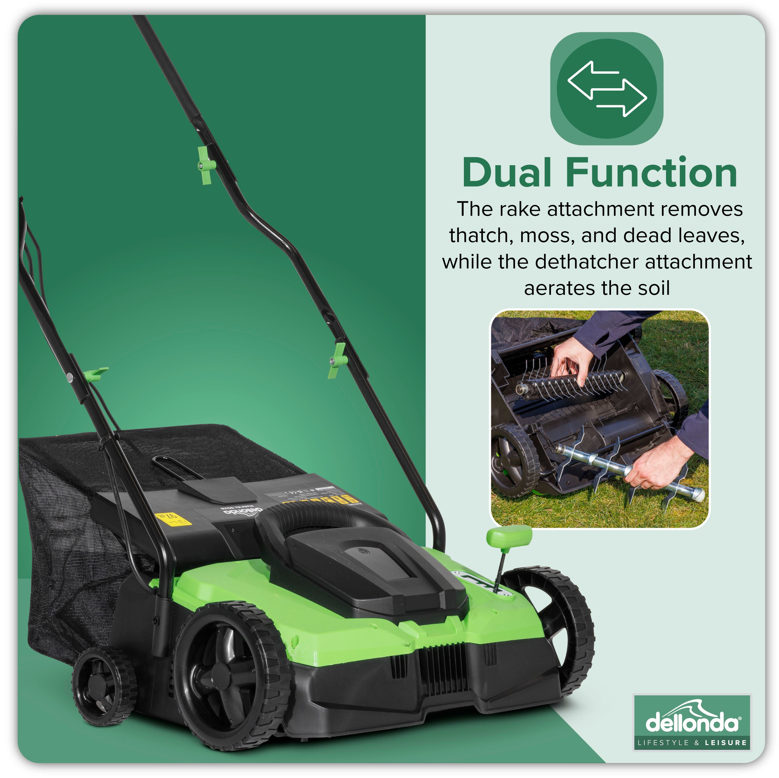 1500W Electric 2-in-1 Scarifier, 5-Heights, 36cm Cutting Width, 10m Cable - DG216