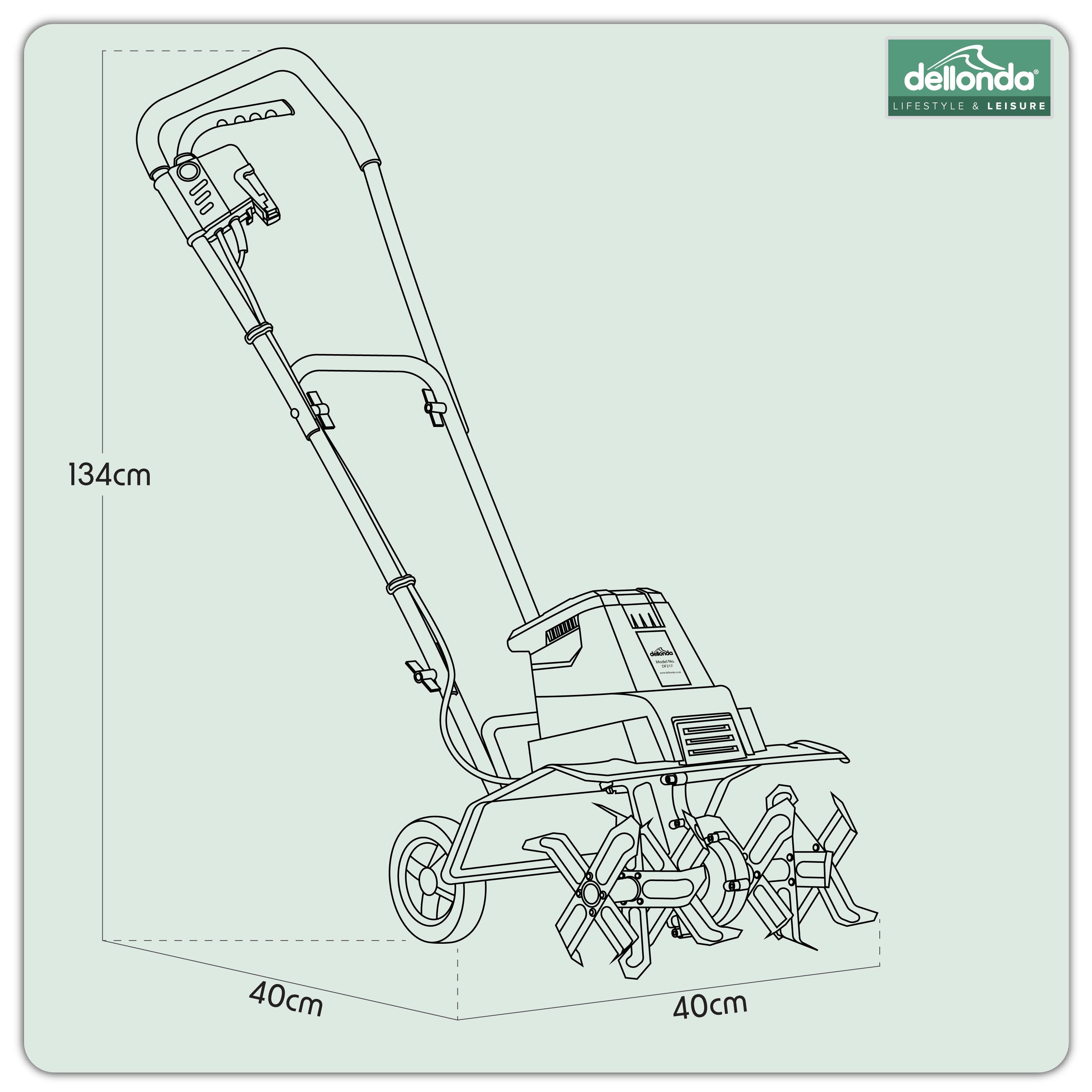 1500W Electric Tiller/Cultivator, 40cm Working Width, 6 Blades, 10m Cable - DG217