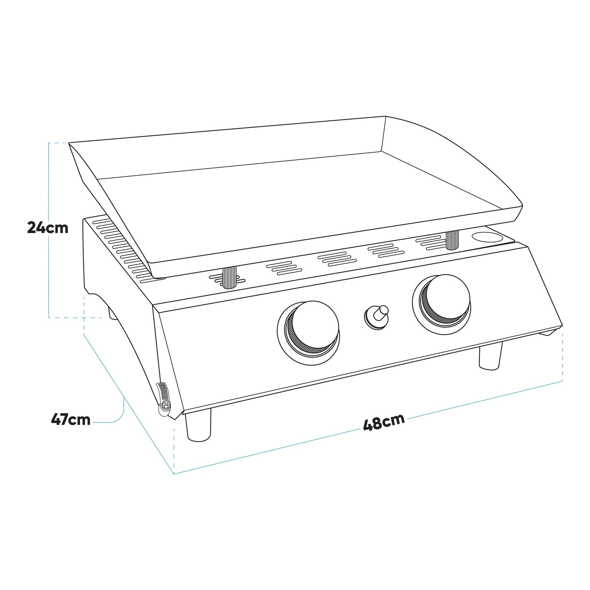 2 Burner Portable Gas Plancha 5kW BBQ Griddle, Stainless Steel - DG21