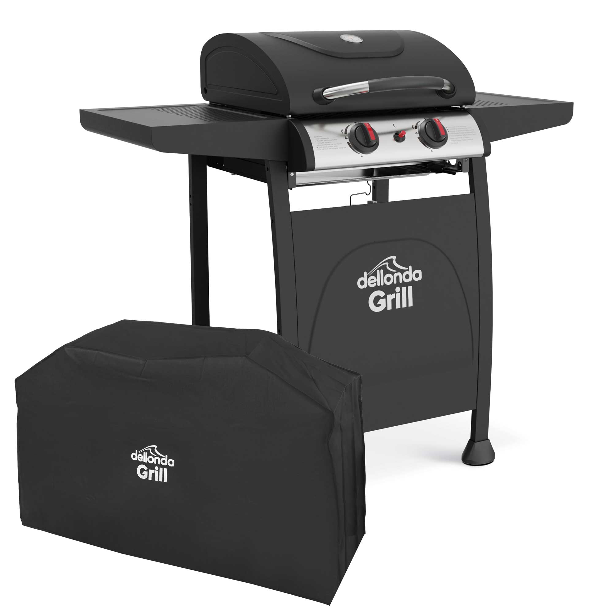 2 Burner BBQ Gas Grill, Thermometer, with Cover - Black/Stainless Steel - DG227