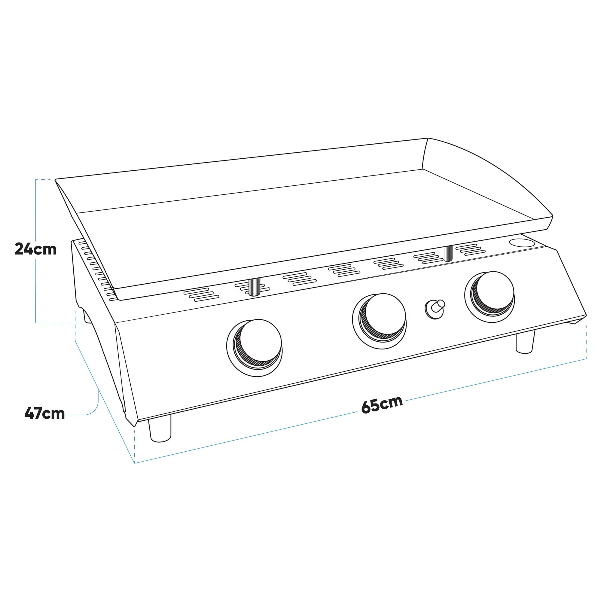 3 Burner Portable Gas Plancha 7.5kW BBQ Griddle, Stainless Steel - DG22