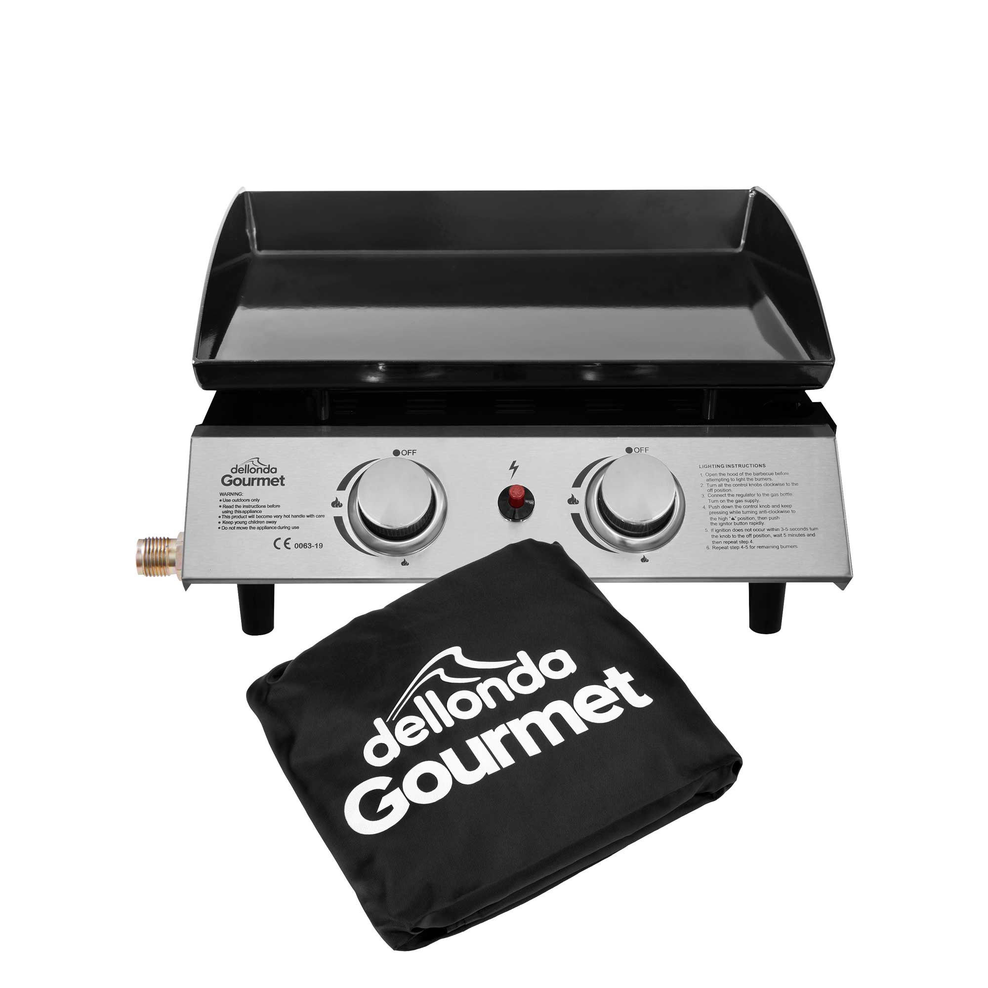 2 Burner Portable Gas Plancha 5kW BBQ Griddle with Cover, Stainless Steel - DG232