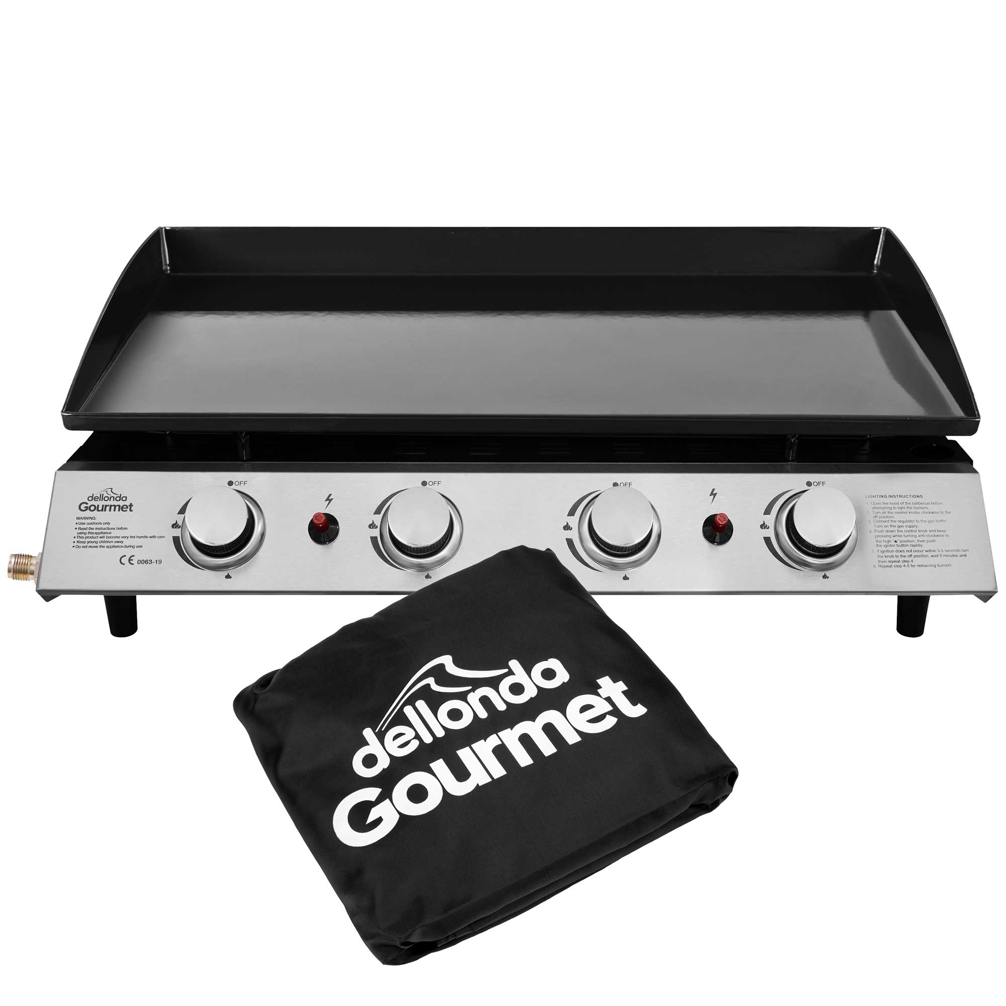 4 Burner Portable Gas Plancha 10kW BBQ Griddle with Cover, Stainless Steel - DG234