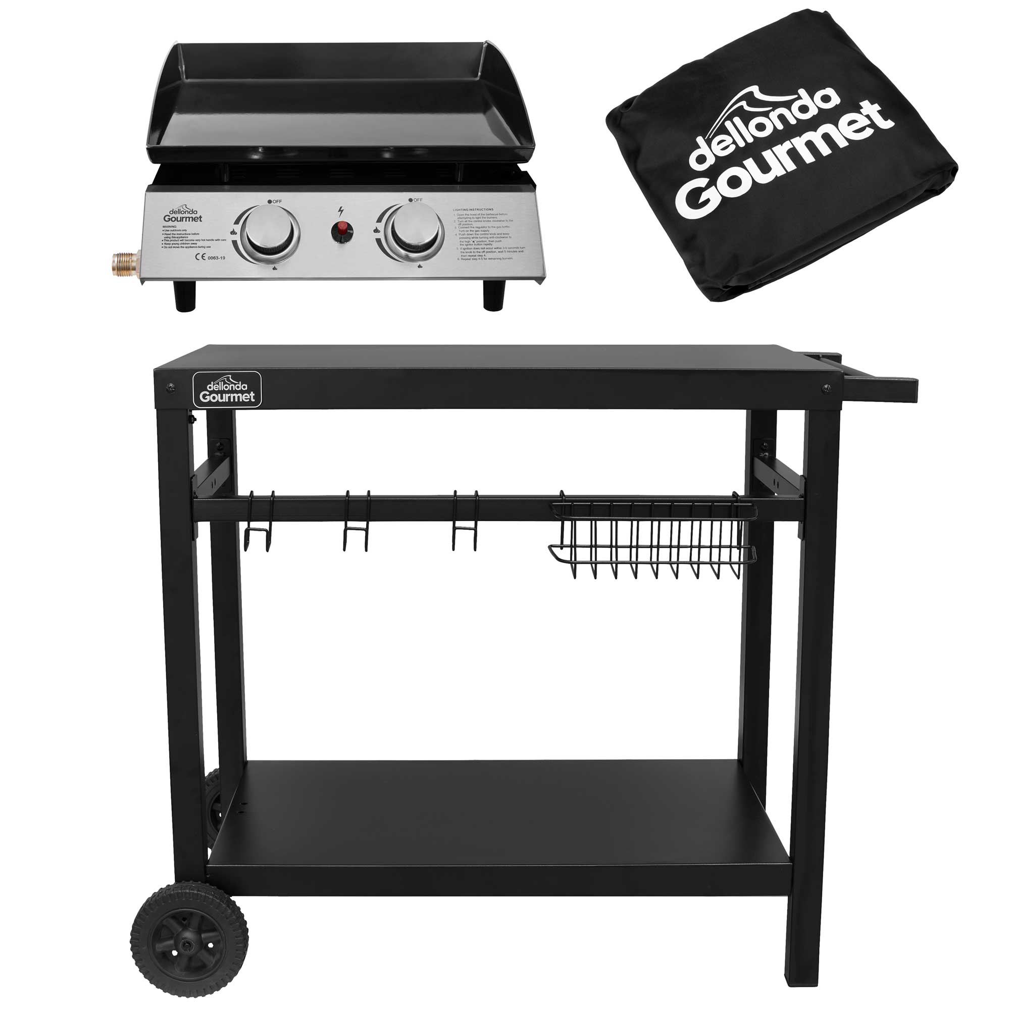 2 Burner Portable Gas Plancha, Cover & Trolley