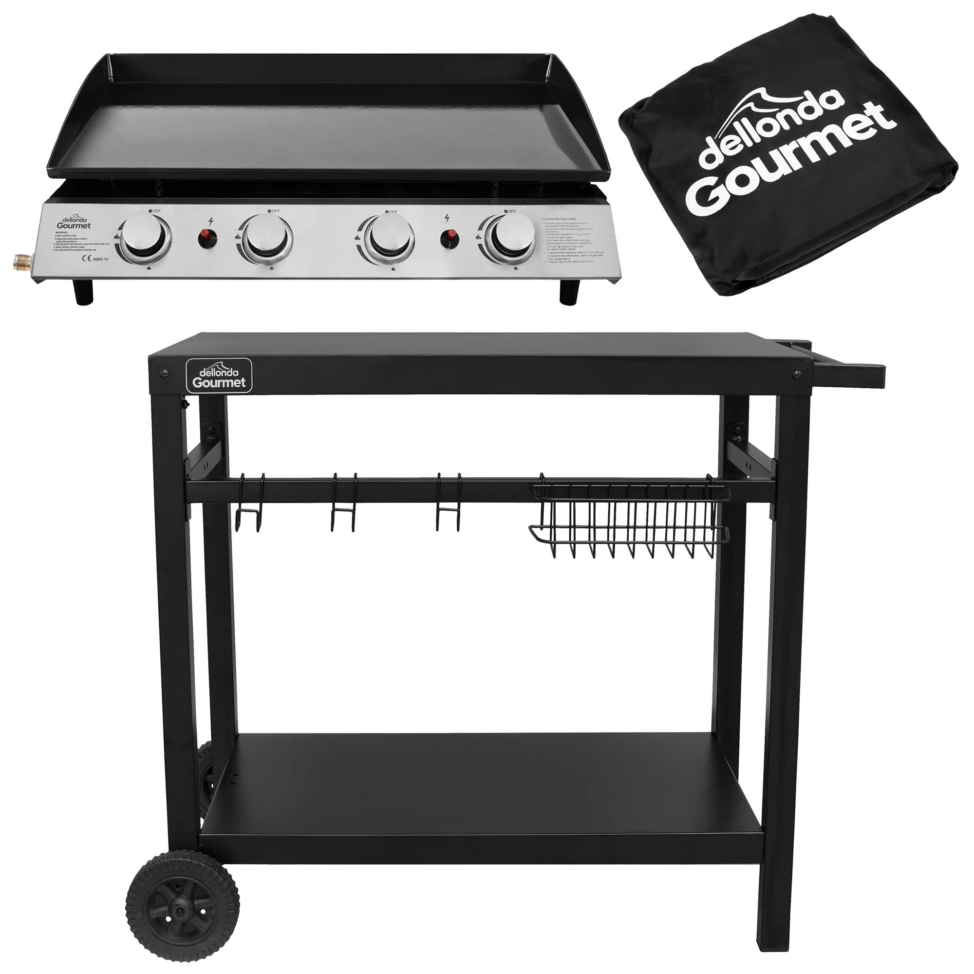 4 Burner Portable Gas Plancha 10kW BBQ Griddle with Cover & Trolley - DG251