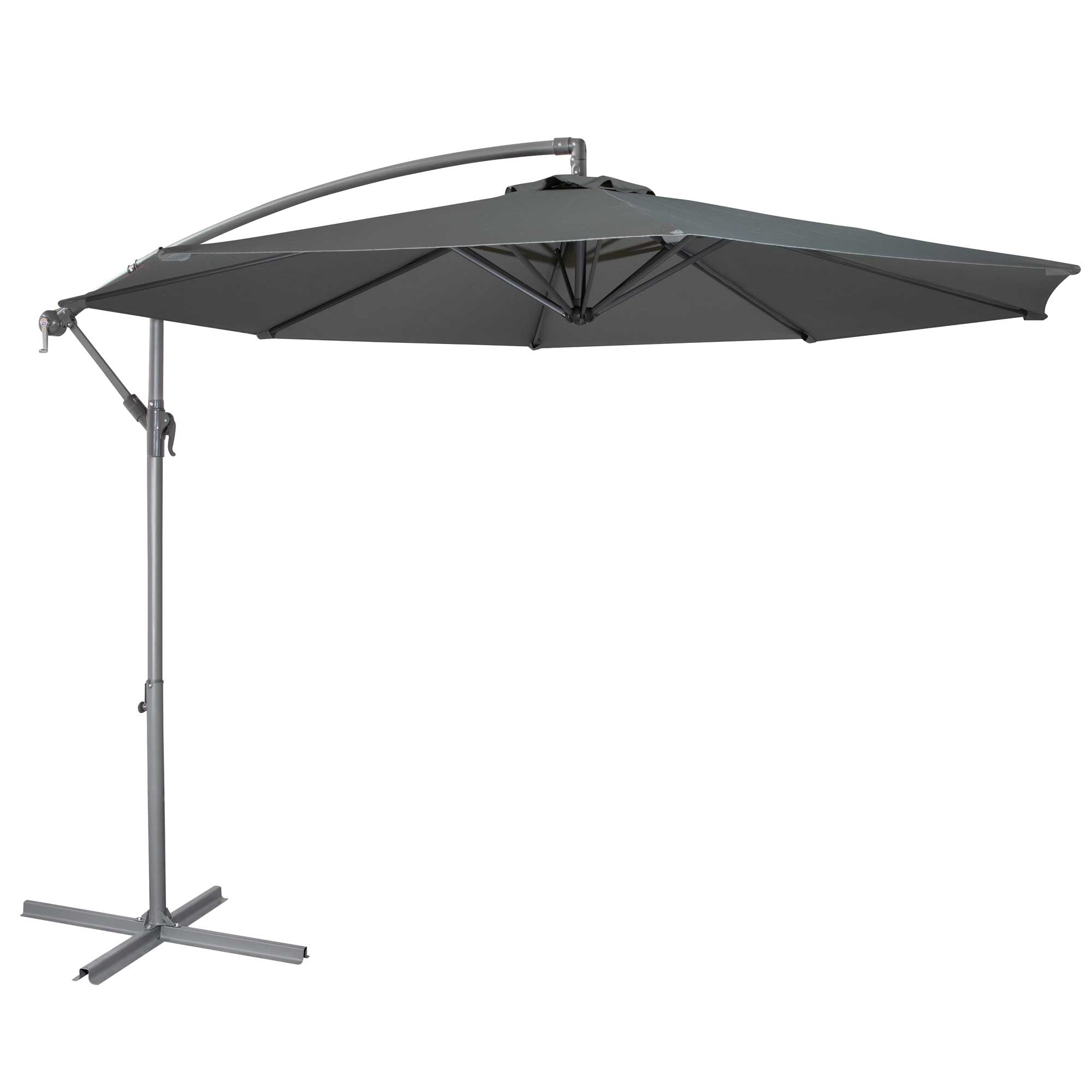 Ø3m Banana Parasol/Umbrella with Cover & Crank Handle - Grey - DG264