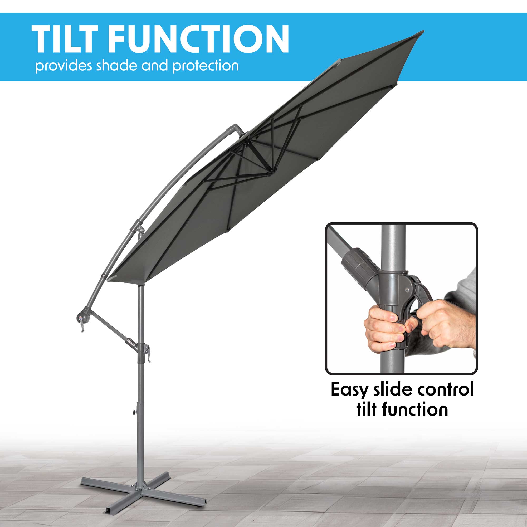 Ø3m Banana Parasol/Umbrella with Cover & Crank Handle - Grey - DG264